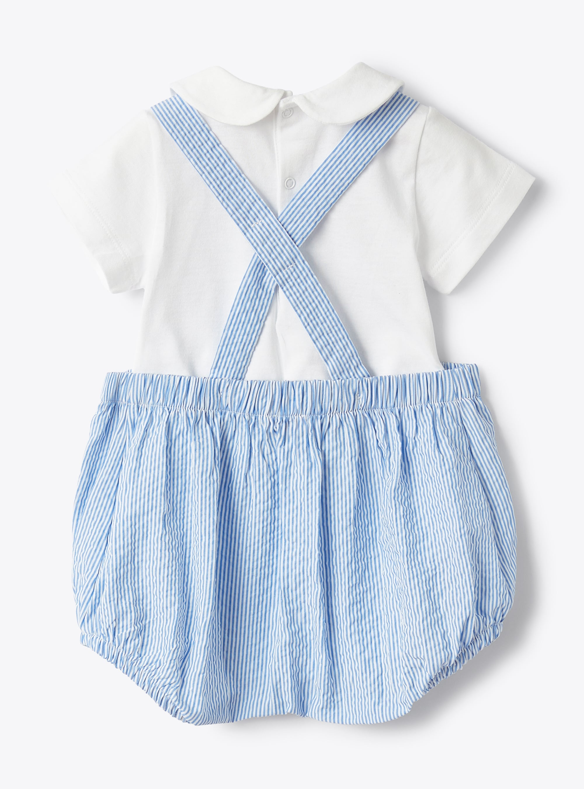 Two-piece set with seersucker dungarees - Brown | Il Gufo