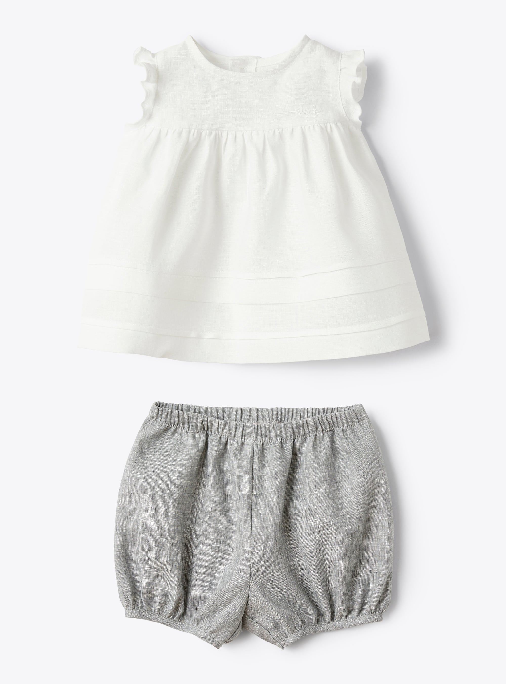 Two-piece set in linen for baby girls - White | Il Gufo