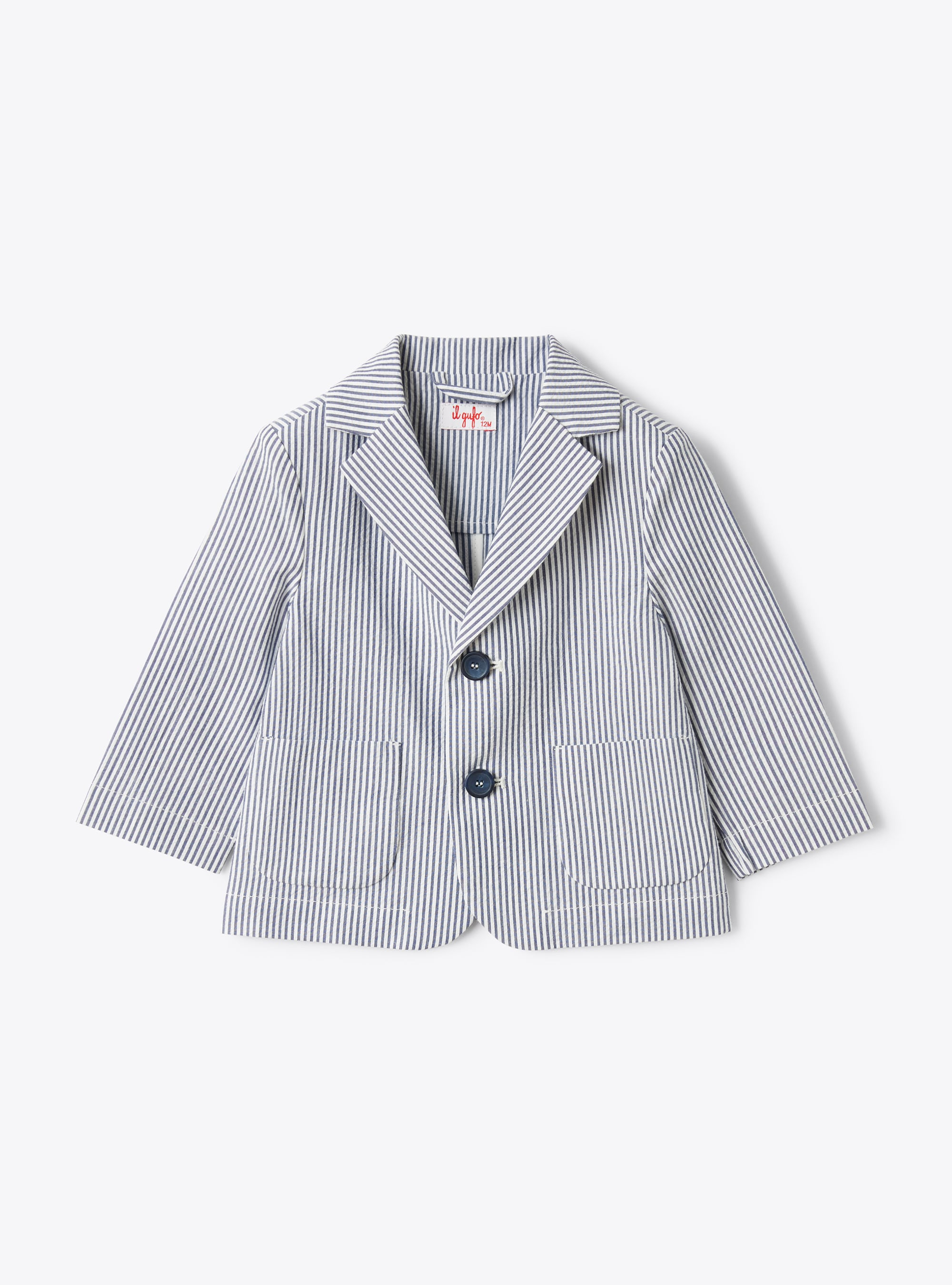 Blazer for baby boys in blue-&-white striped seersucker - Jackets - Il Gufo