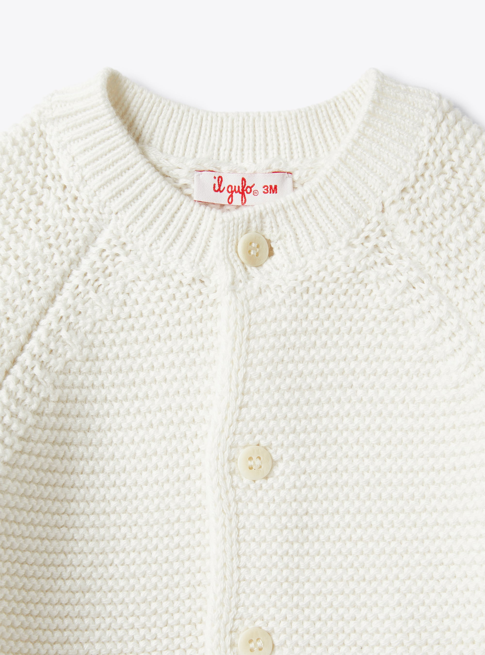 Tricot-knit cardigan in organic white cotton - White | Il Gufo