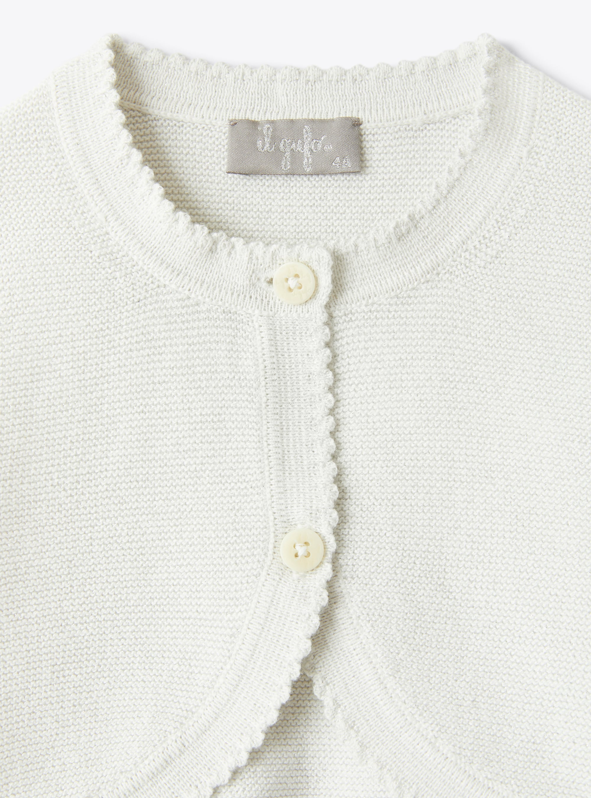 Tricot-knit cardigan in organic white cotton with lurex - White | Il Gufo
