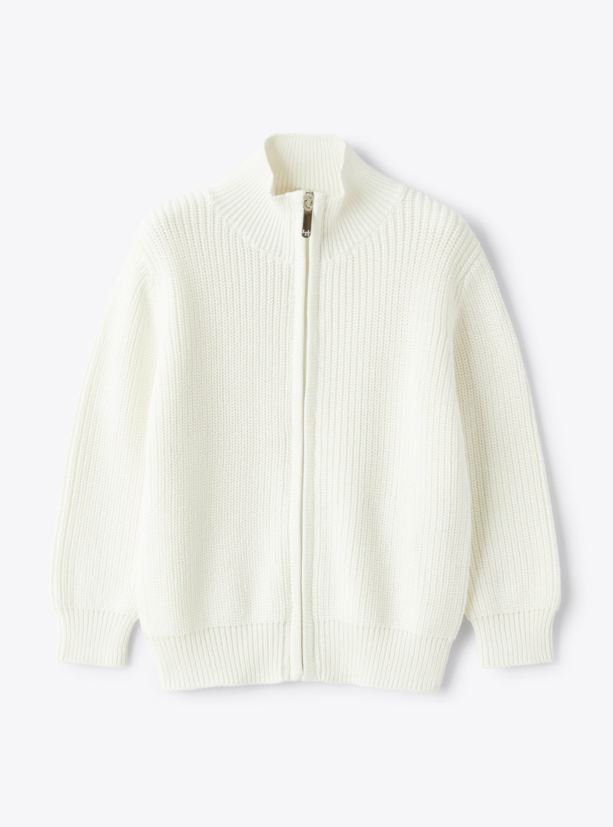 Zip-up cardigan in organic milky-white cotton - Sweaters - Il Gufo
