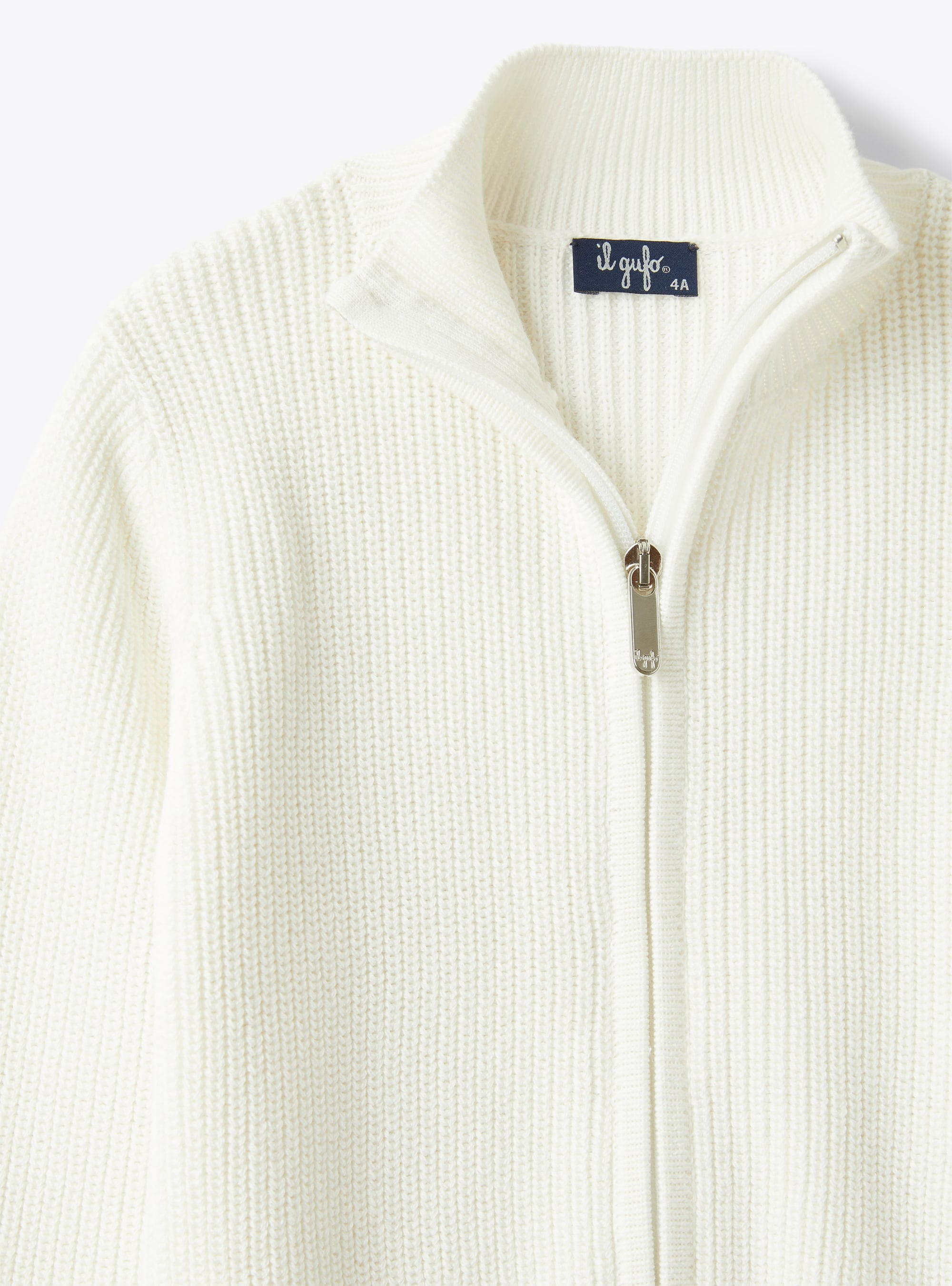 Zip-up cardigan in organic milky-white cotton - White | Il Gufo