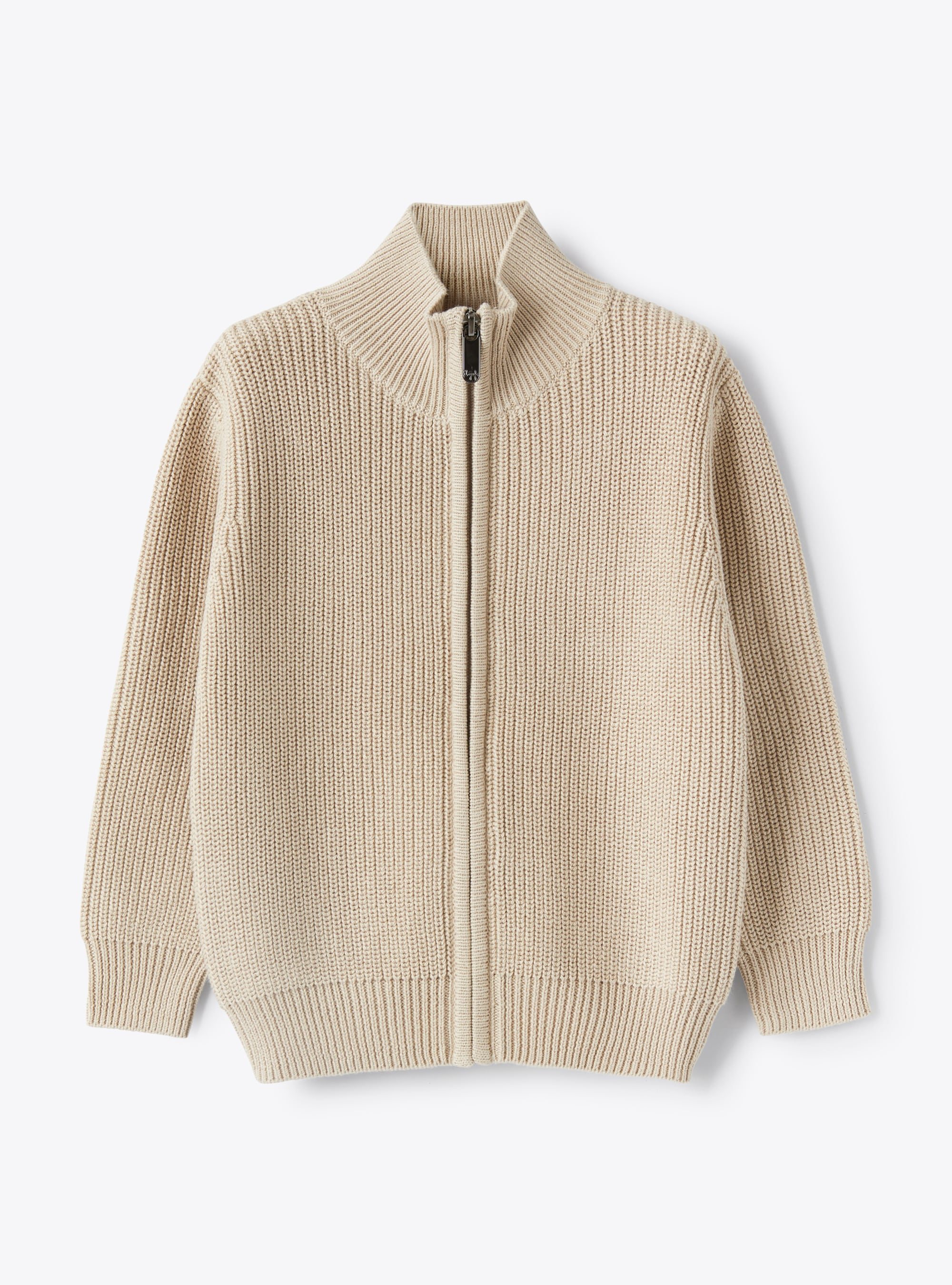 Zip-up cardigan in organic oatmeal-hued cotton - Sweaters - Il Gufo