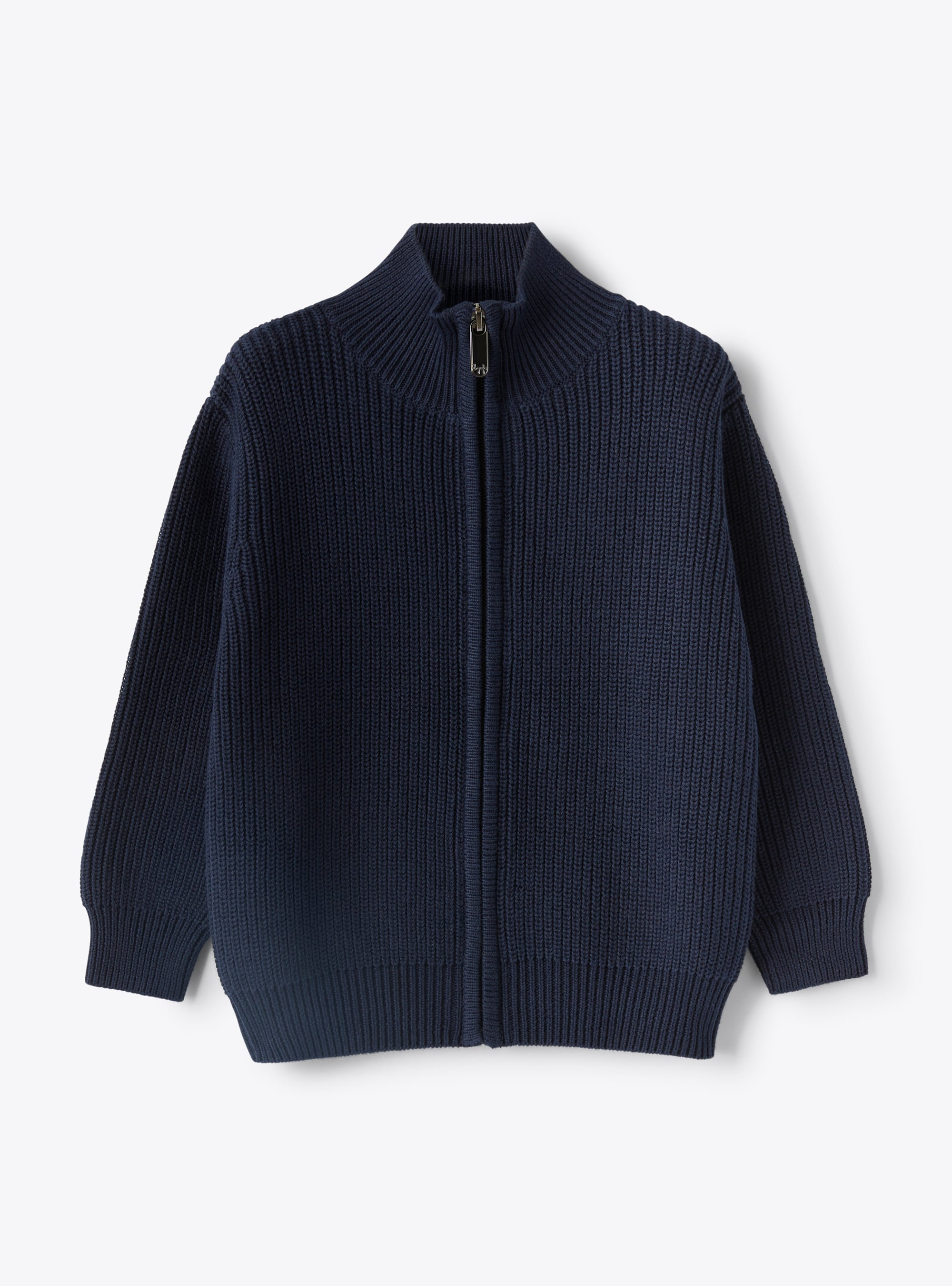 Zip-up cardigan in organic navy-blue cotton - Sweaters - Il Gufo