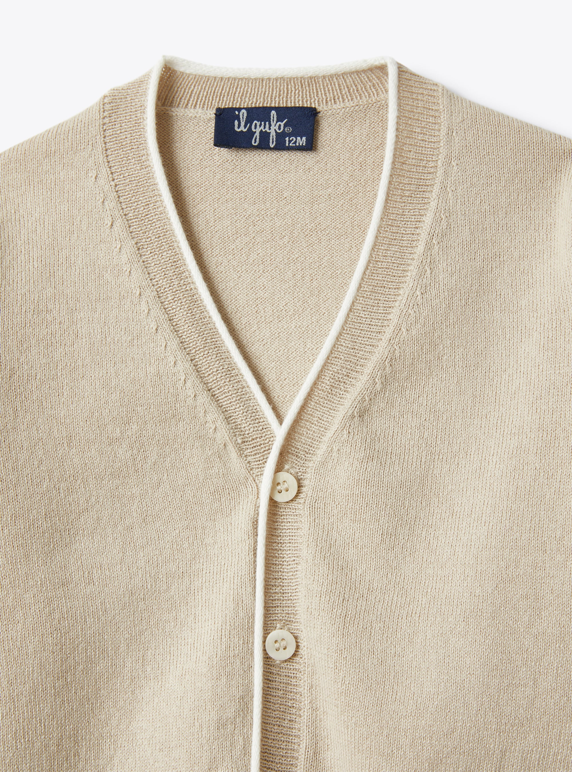 Cardigan in cotone organico con piping a contrasto - Bianco | Il Gufo