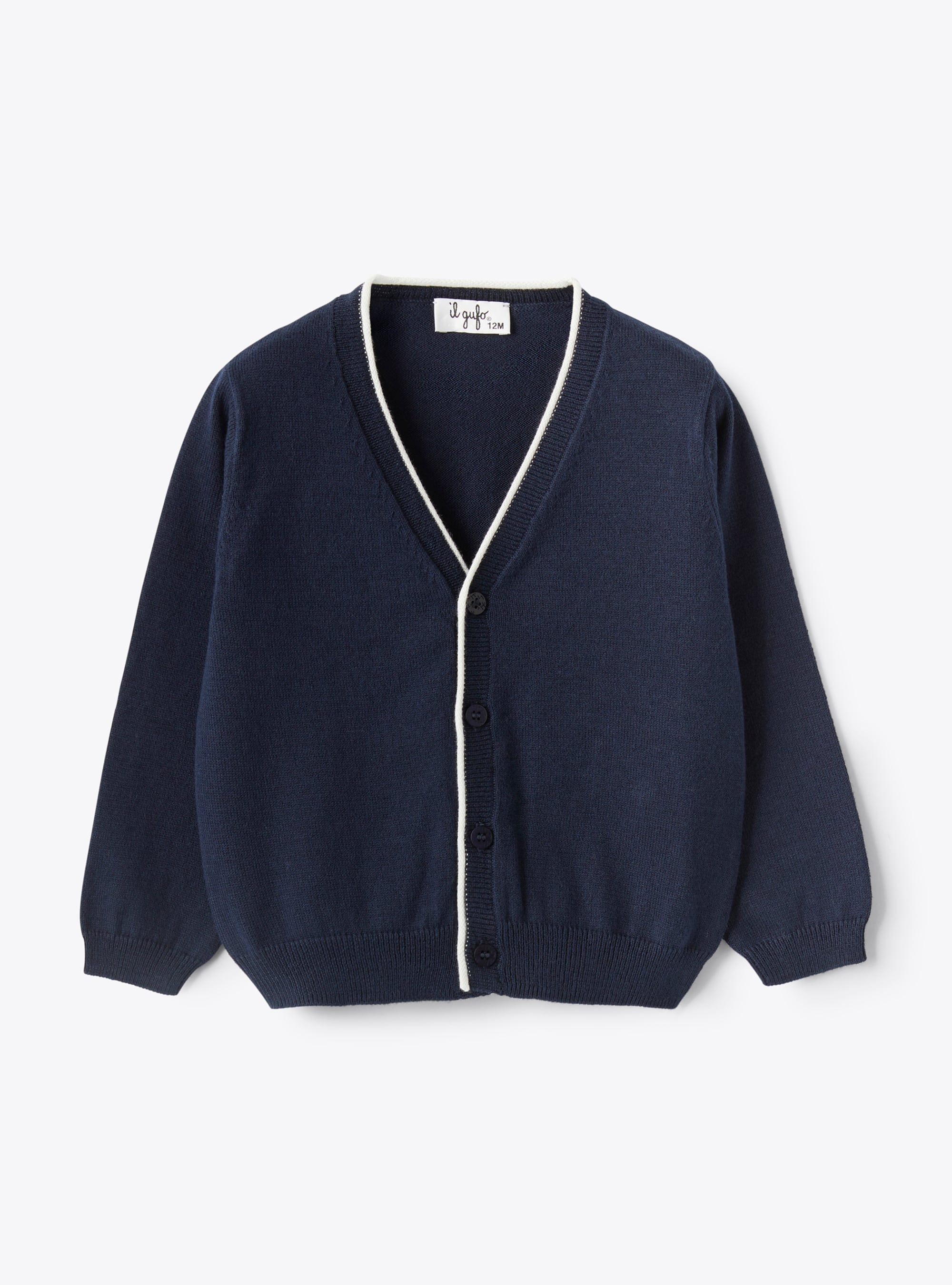 Cardigan in organic cotton with contrasting piping - Sweaters - Il Gufo