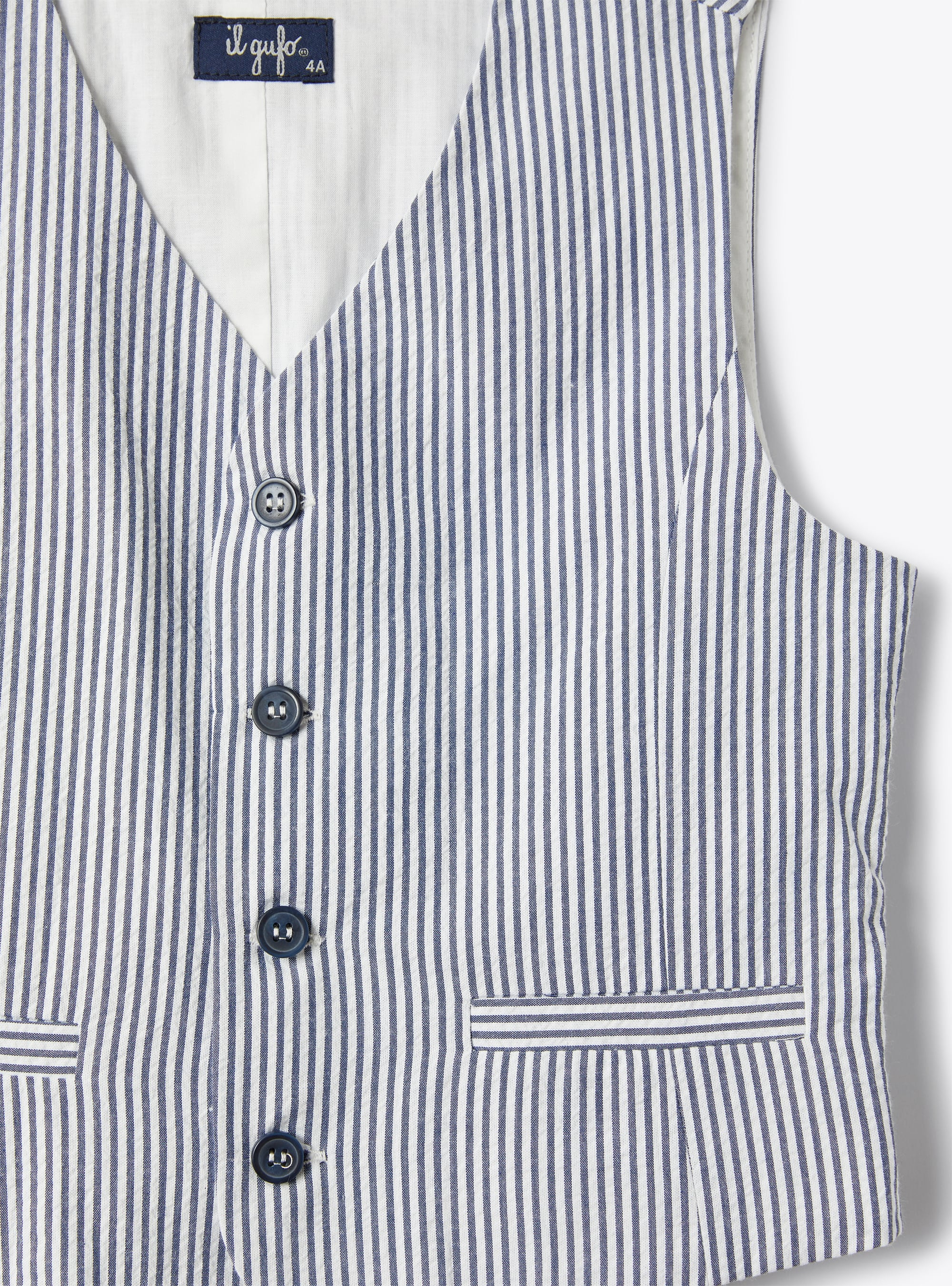 Waistcoat in blue-&-white striped seersucker - Blue | Il Gufo