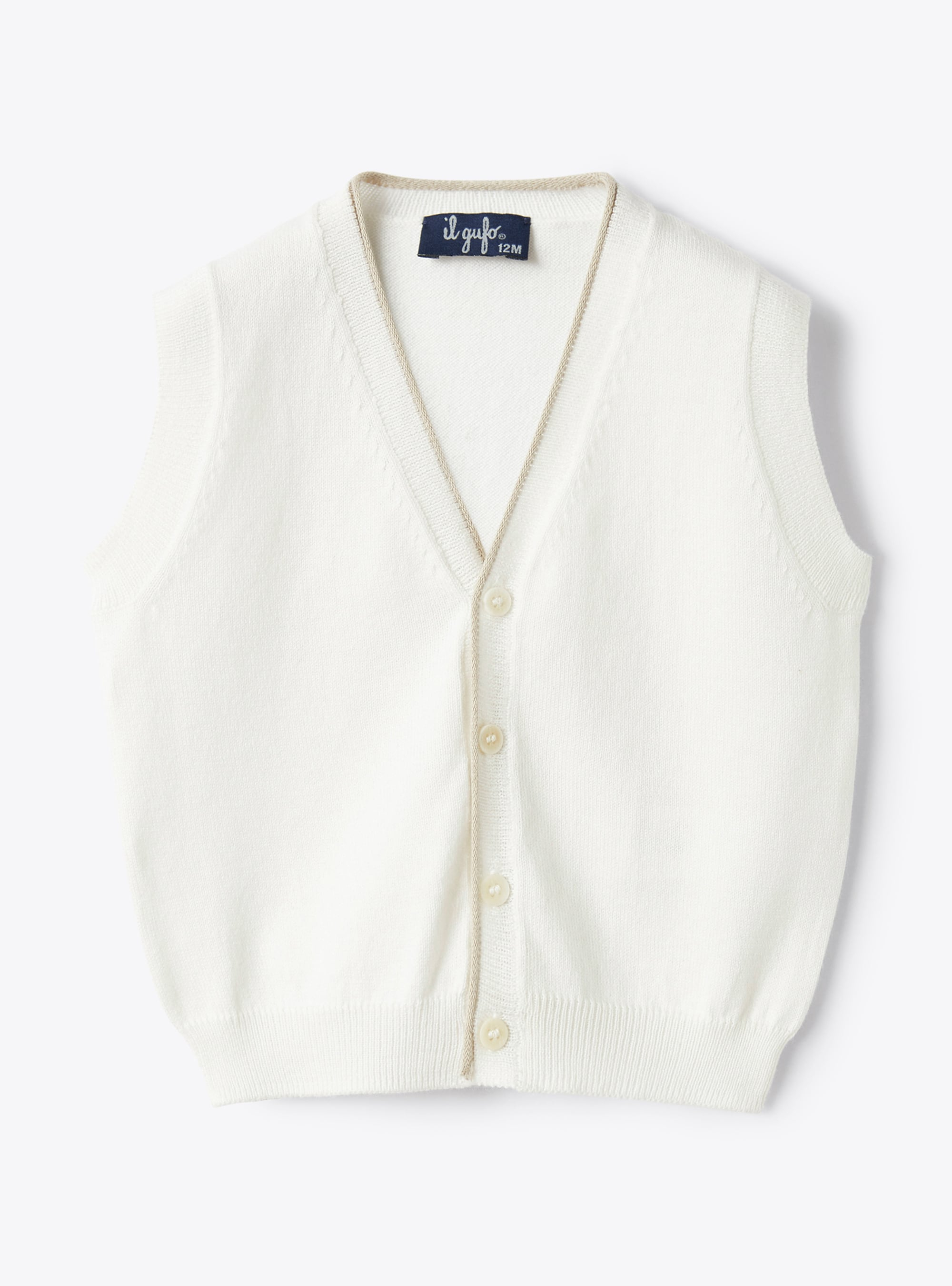 Tricot-knit waistcoat in organic cotton with contrasting trim - Sweaters - Il Gufo