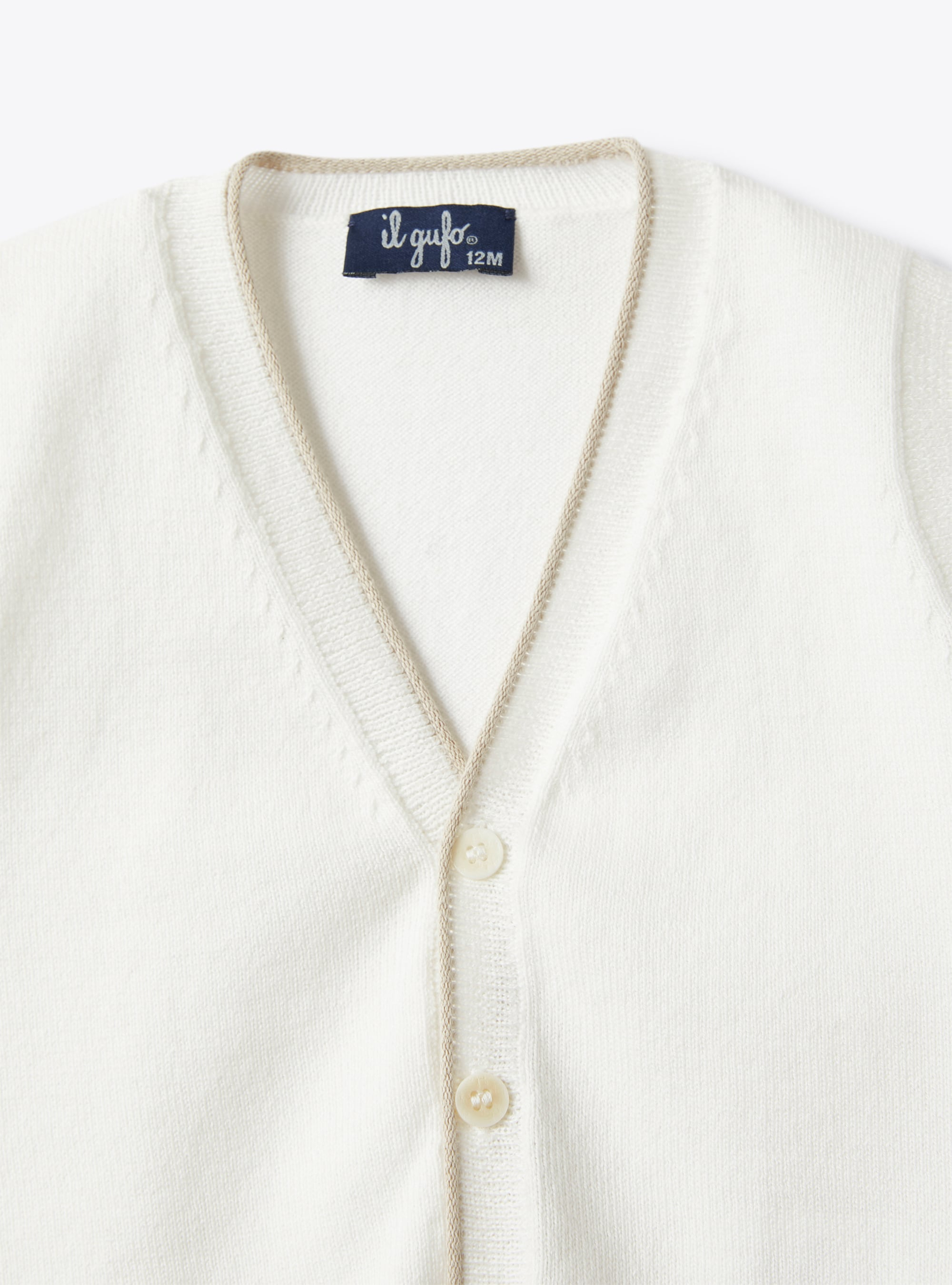Tricot-knit waistcoat in organic cotton with contrasting trim - White | Il Gufo
