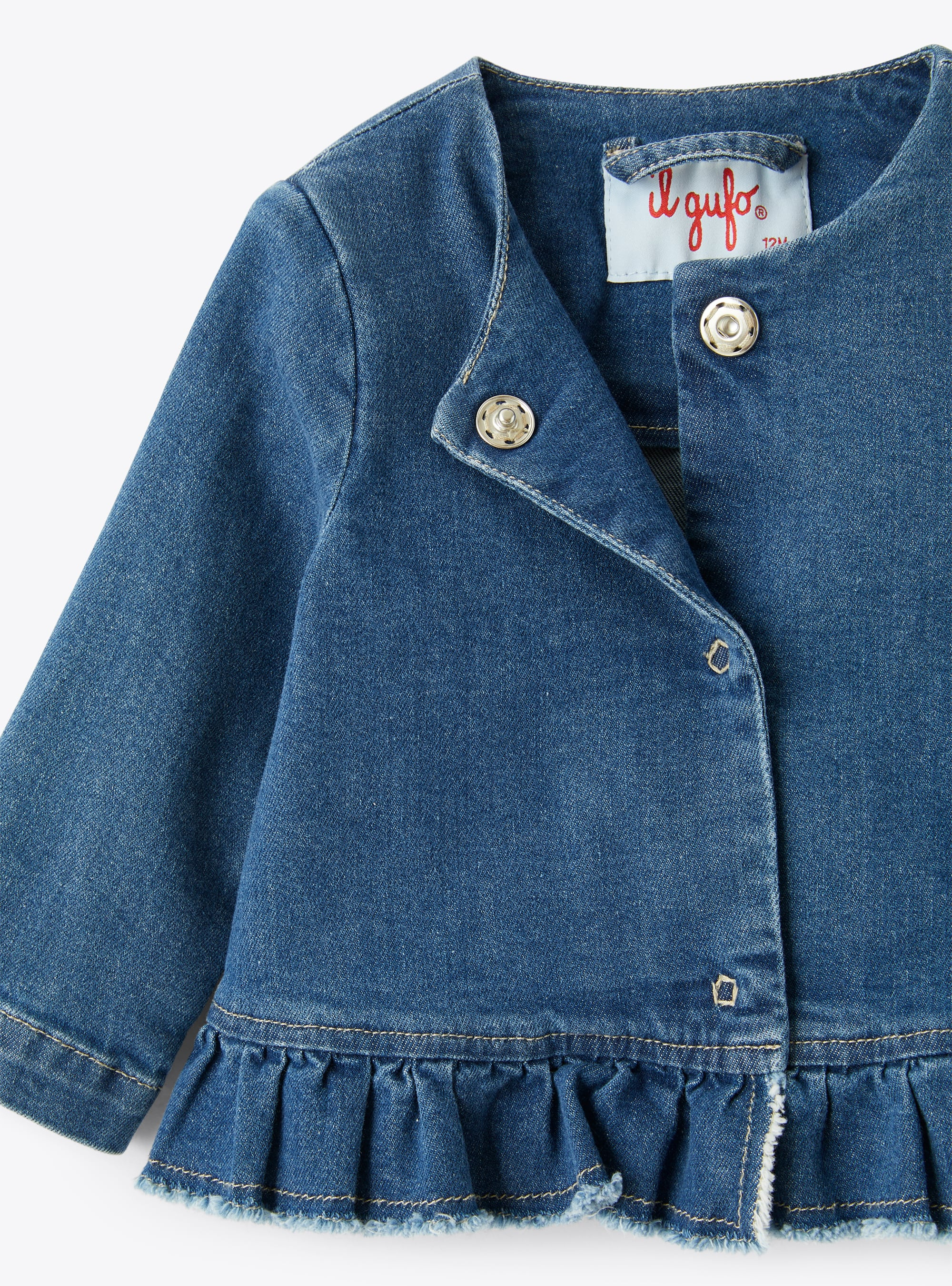 Babyjacke für Mädchen aus Stretchdenim - Blau | Il Gufo