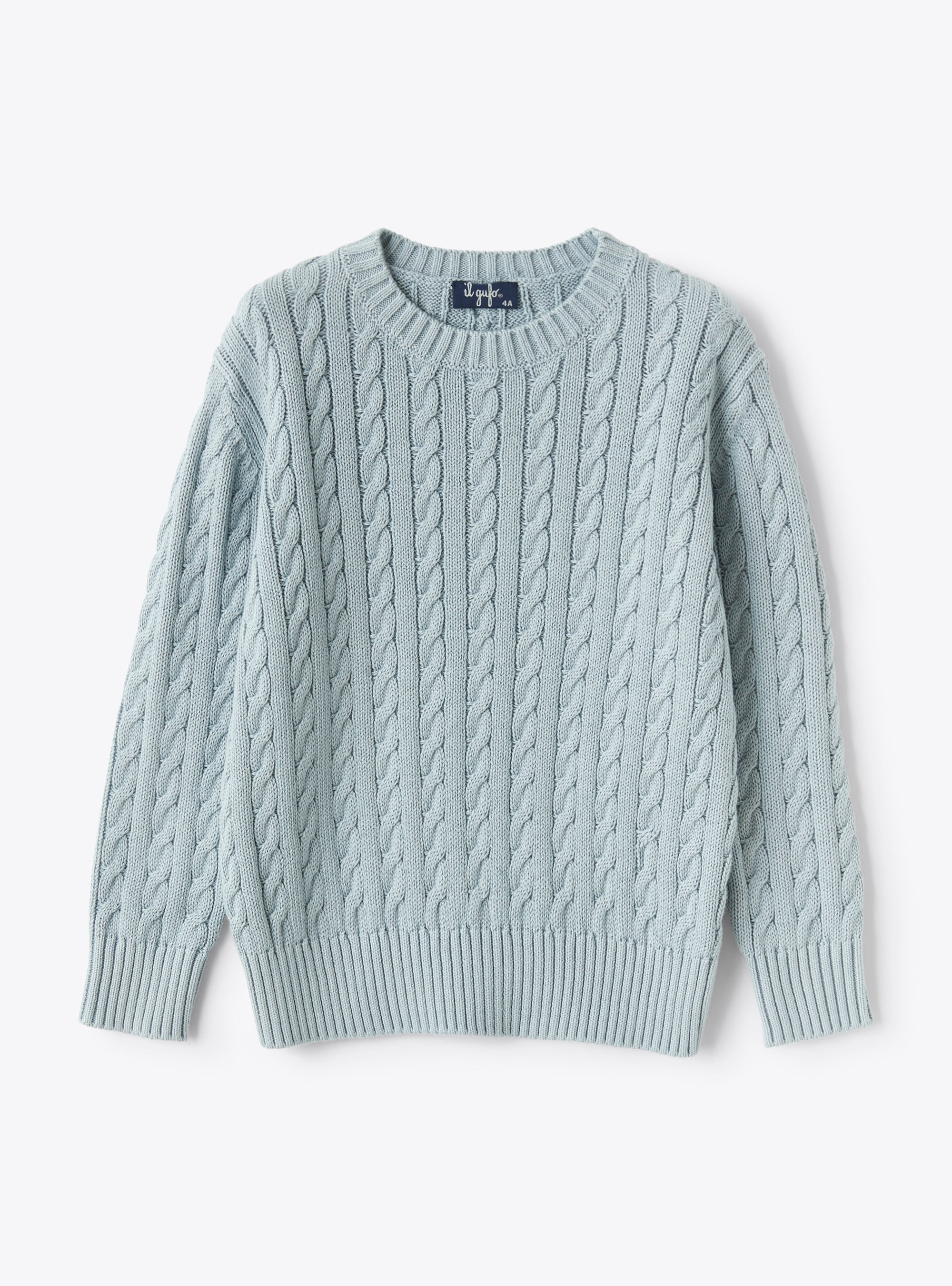 Pullover mit Zopfstrickmuster aus Bio-Baumwolle in Heidelbeerblau - Hellblau | Il Gufo