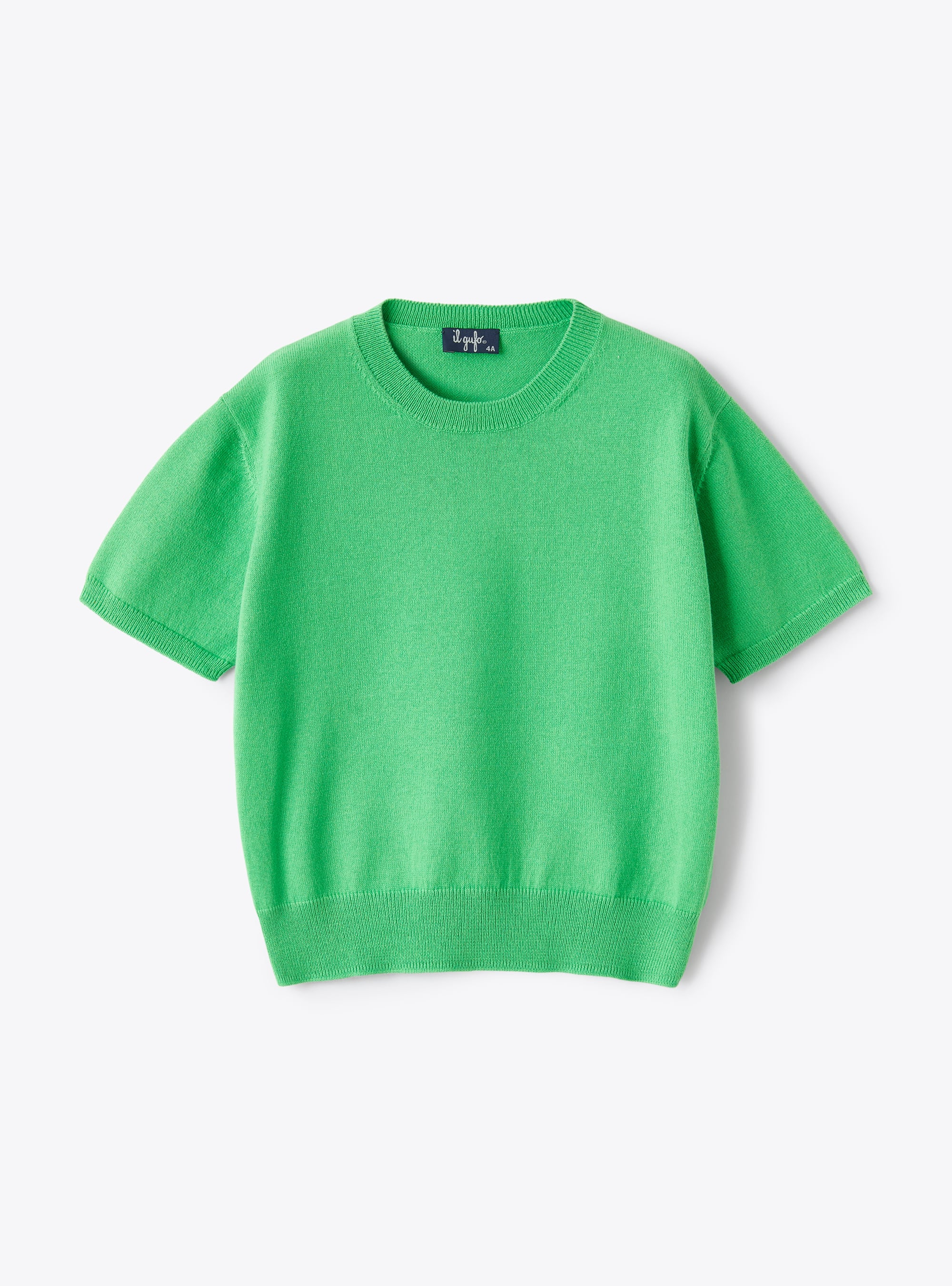 Short-sleeve unisex sweater in organic lime-green cotton - Sweaters - Il Gufo