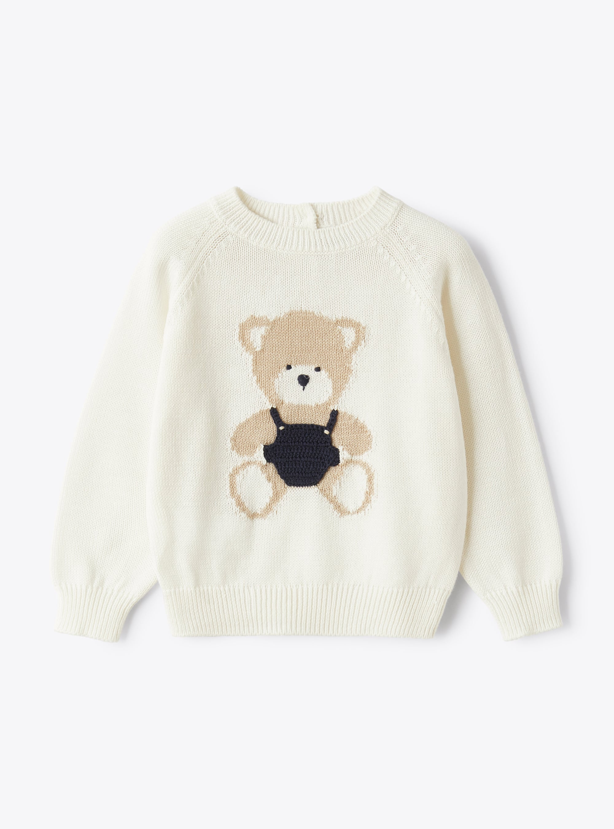 Round-neck sweater with jacquard teddy bear detail - Sweaters - Il Gufo