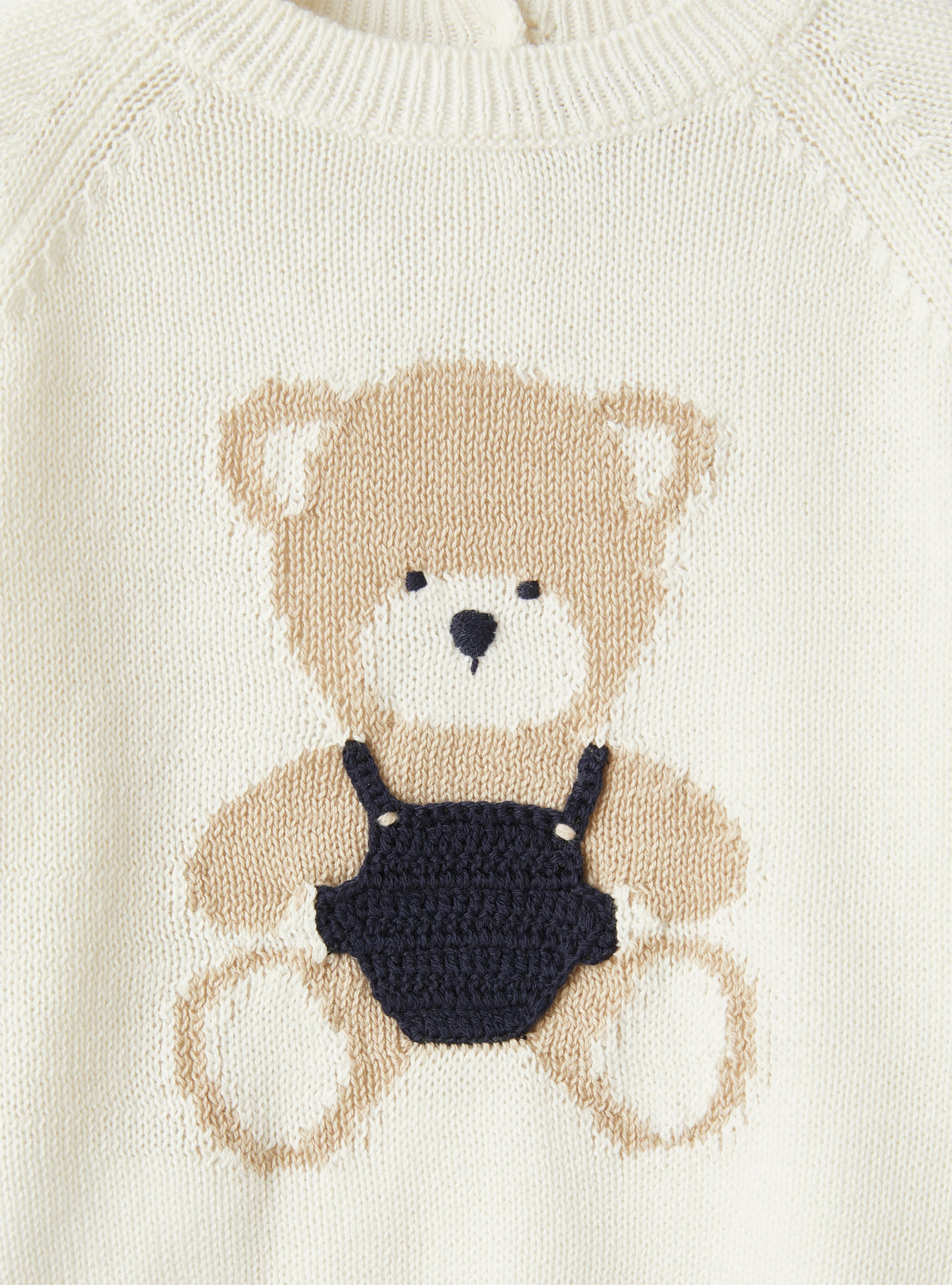 Round-neck sweater with jacquard teddy bear detail - White | Il Gufo