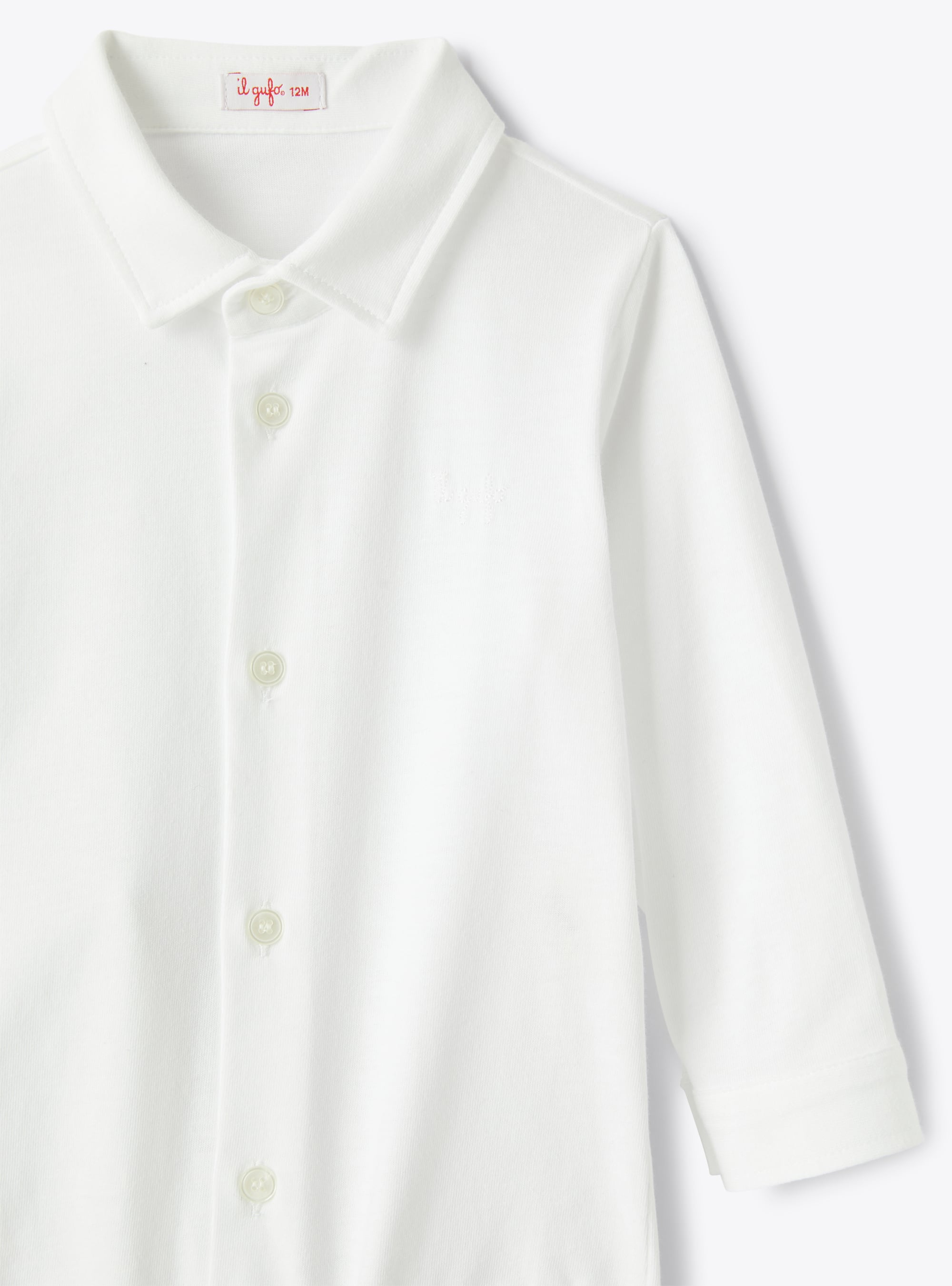 Shirt-style bodysuit in white cotton jersey - White | Il Gufo