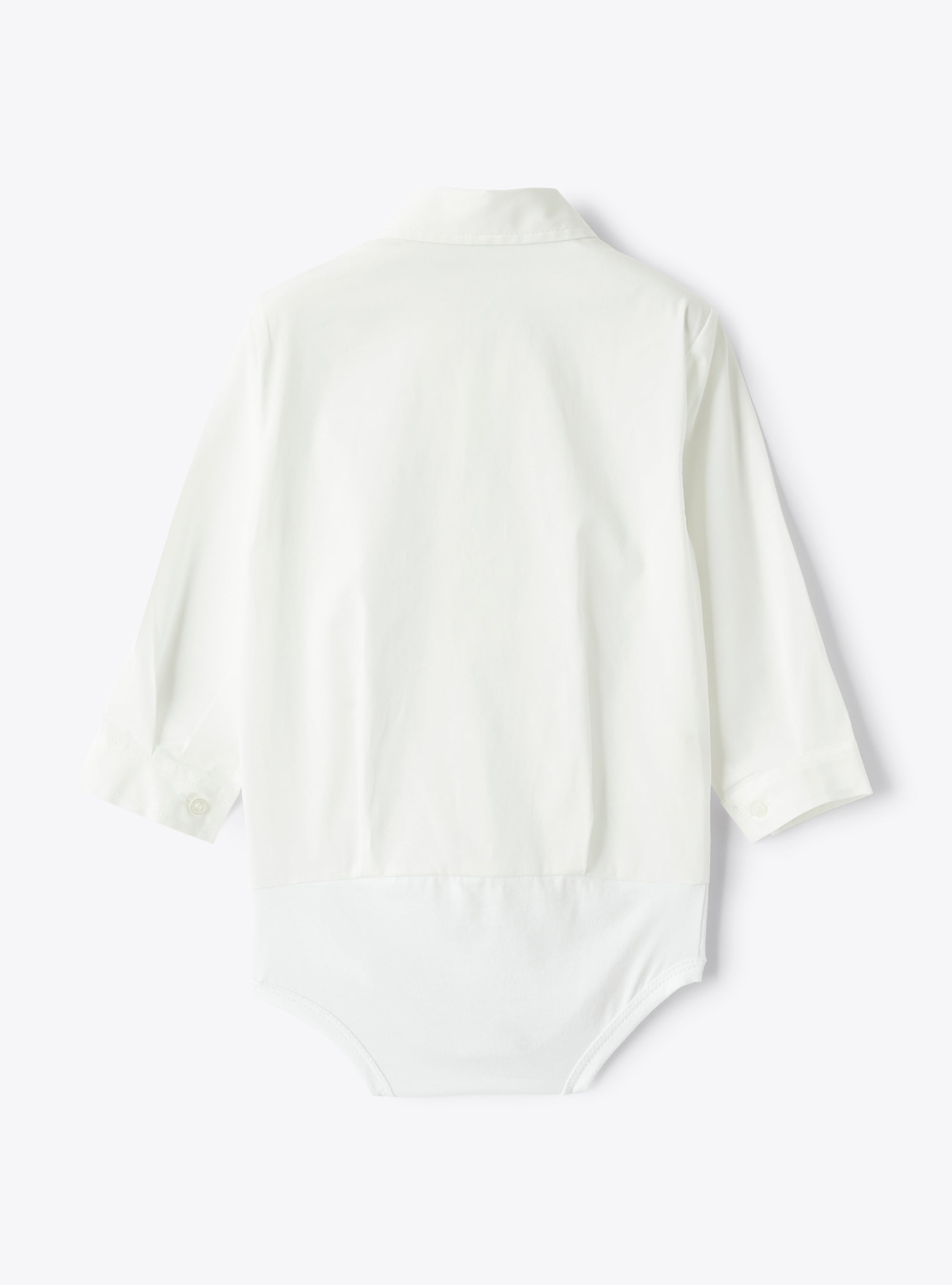 Shirt-style bodysuit in stretch white poplin - White | Il Gufo
