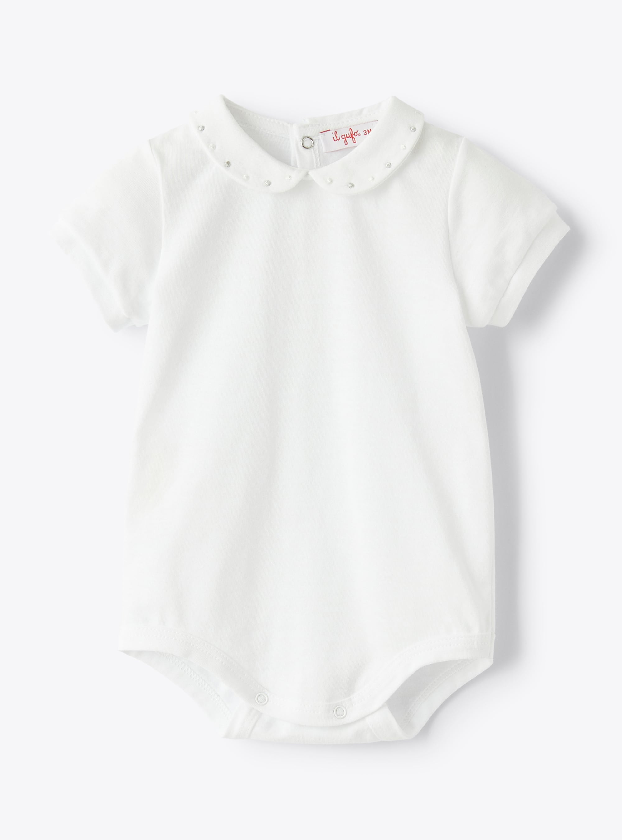 Bodysuit for baby girls in white jersey with embroidered detailing - Bodies - Il Gufo