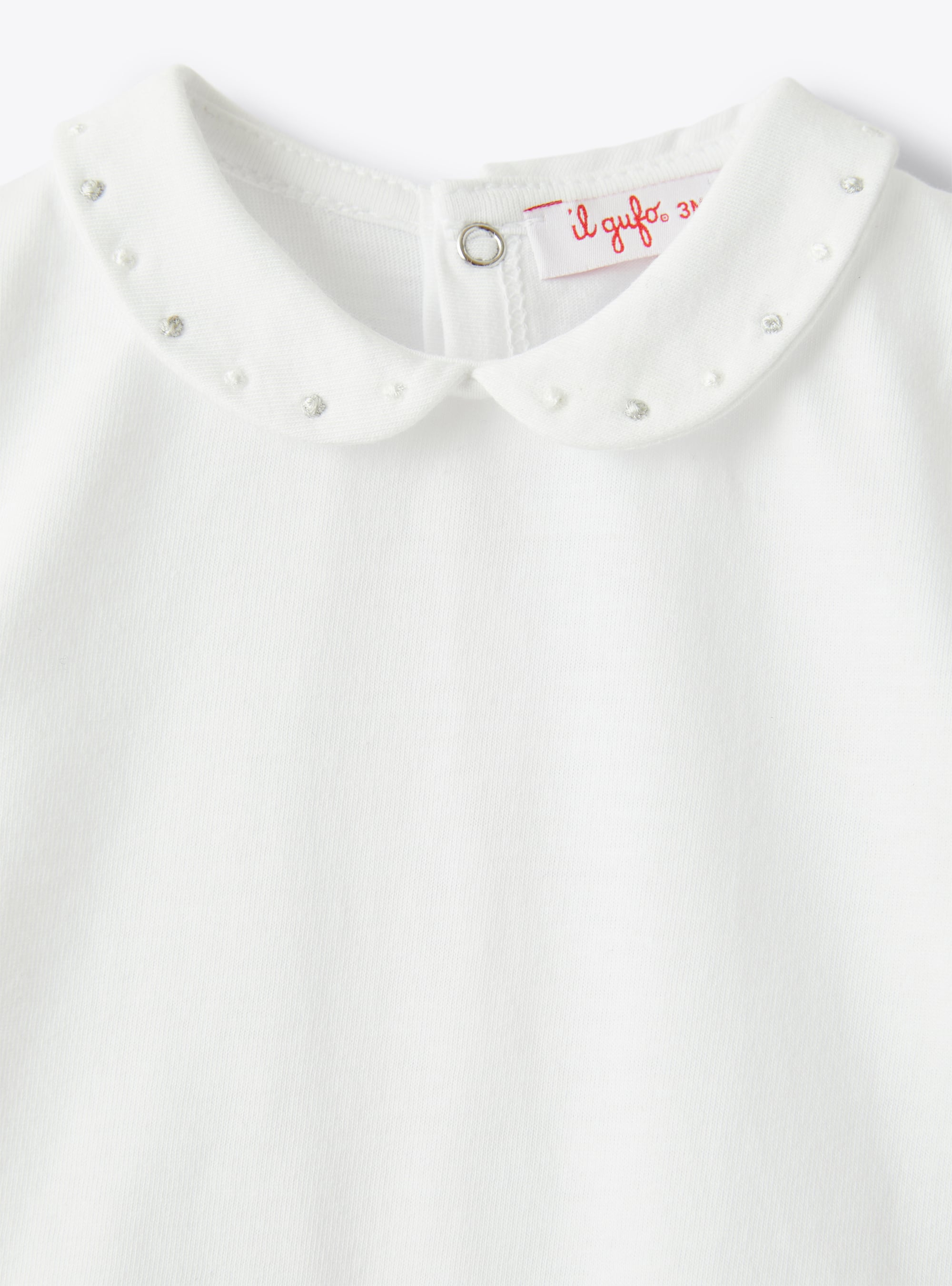 Bodysuit for baby girls in white jersey with embroidered detailing - Grey | Il Gufo