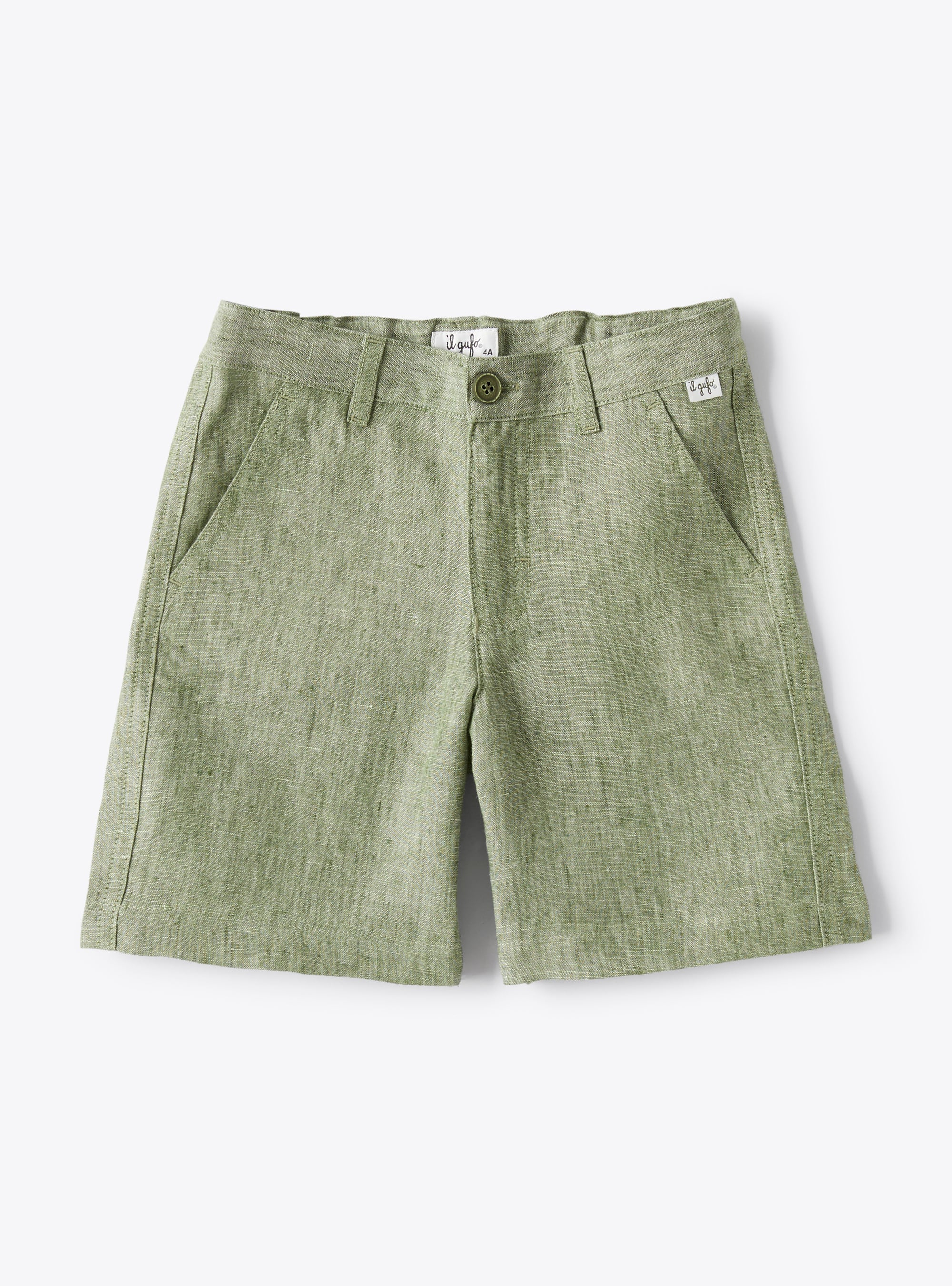 Bermuda in sage-green-mélange linen - Trousers - Il Gufo