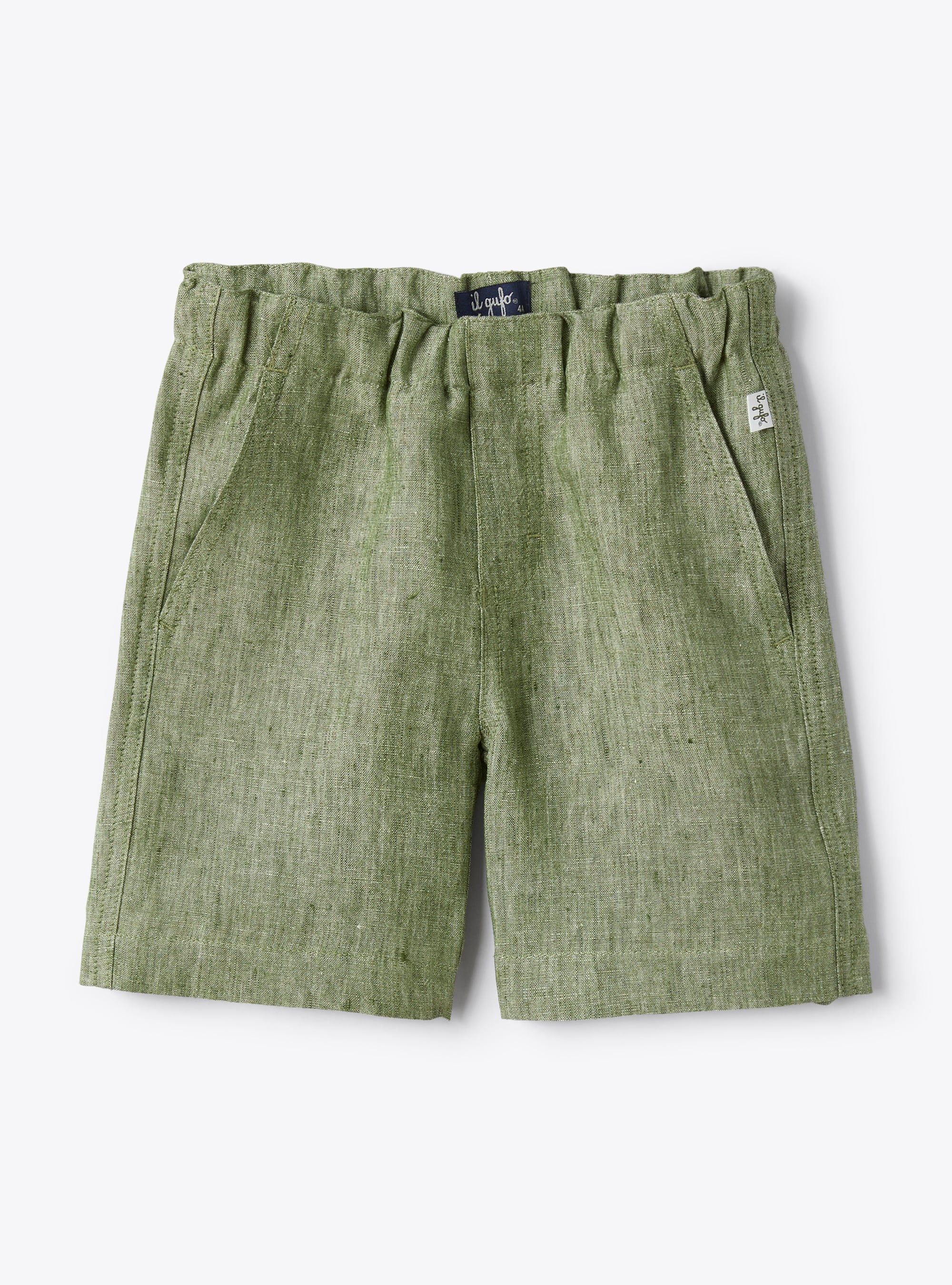 Bermuda shorts in sage-green-mélange linen - Trousers - Il Gufo