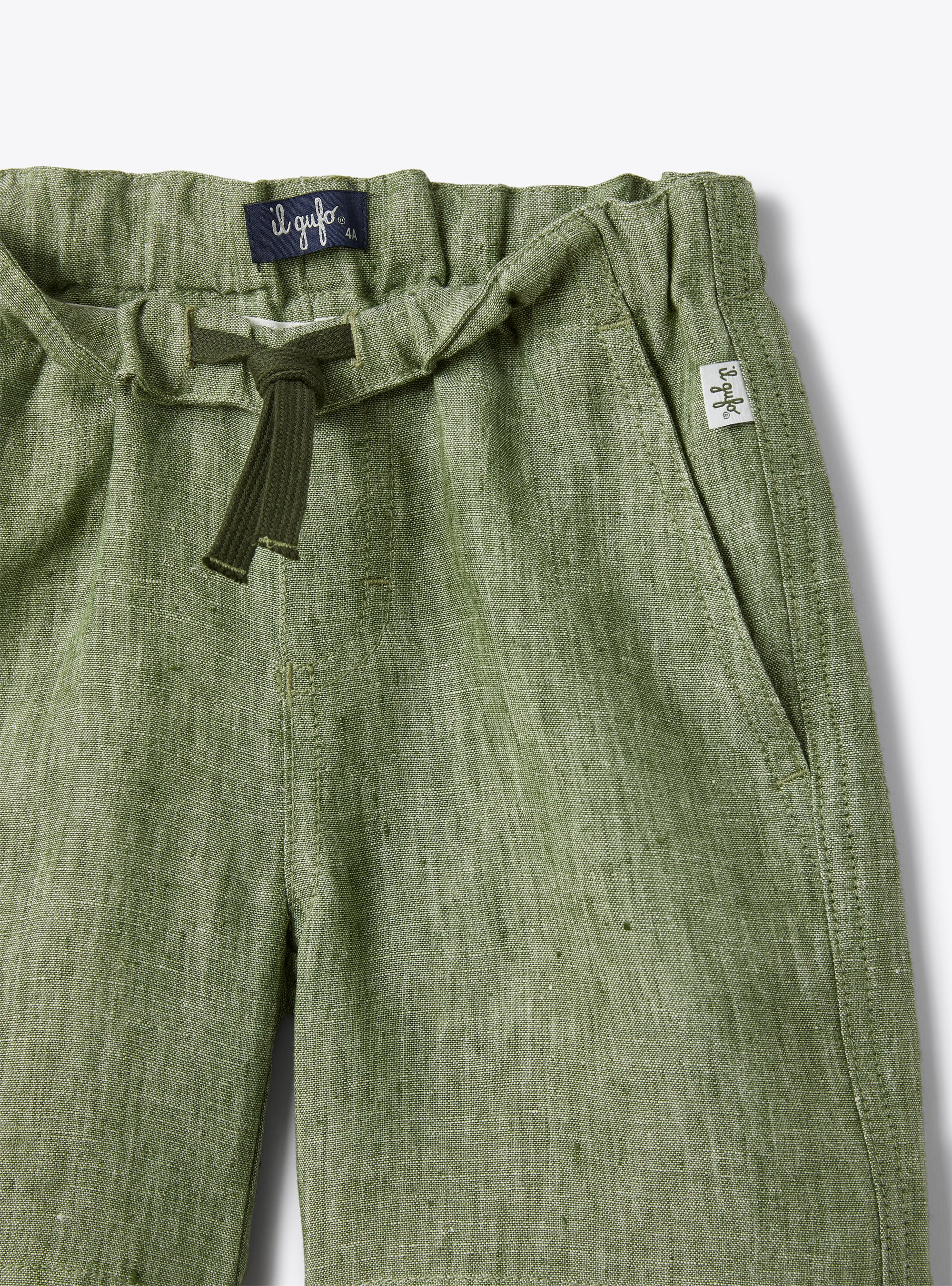 Bermuda shorts in sage-green-mélange linen - Green | Il Gufo
