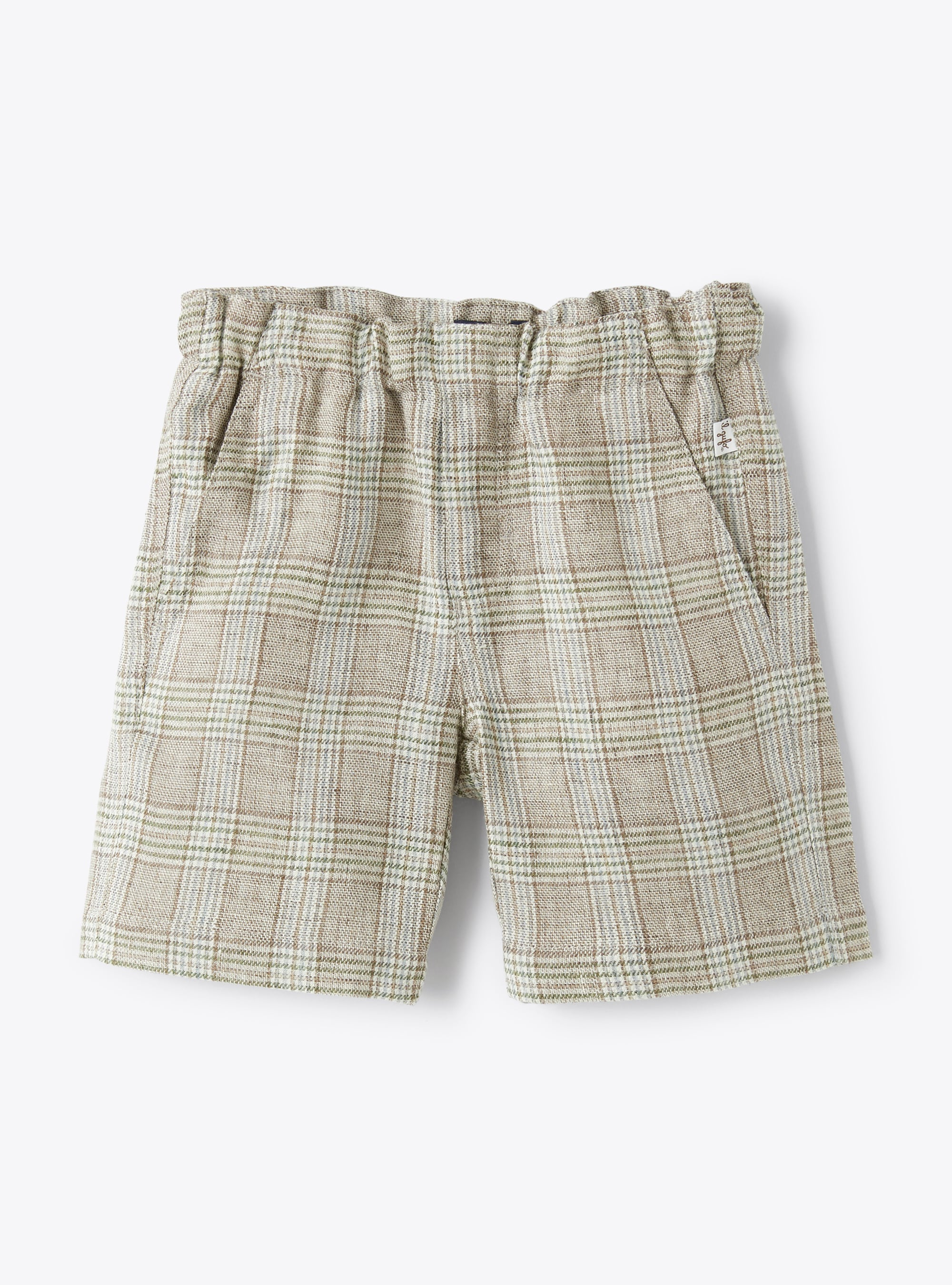 Bermuda shorts in mélange Glen-checked linen - Brown | Il Gufo