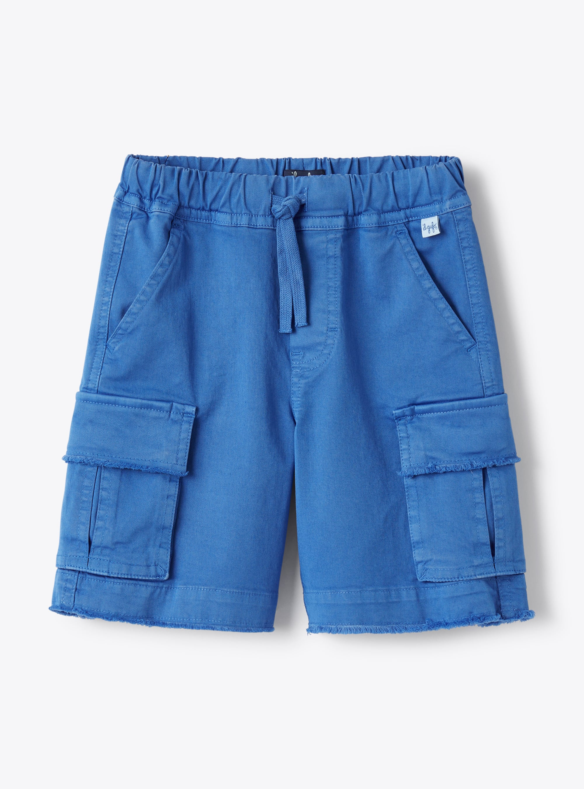 Cargo-style bermuda shorts in cobalt-blue stretch gabardine - Trousers - Il Gufo