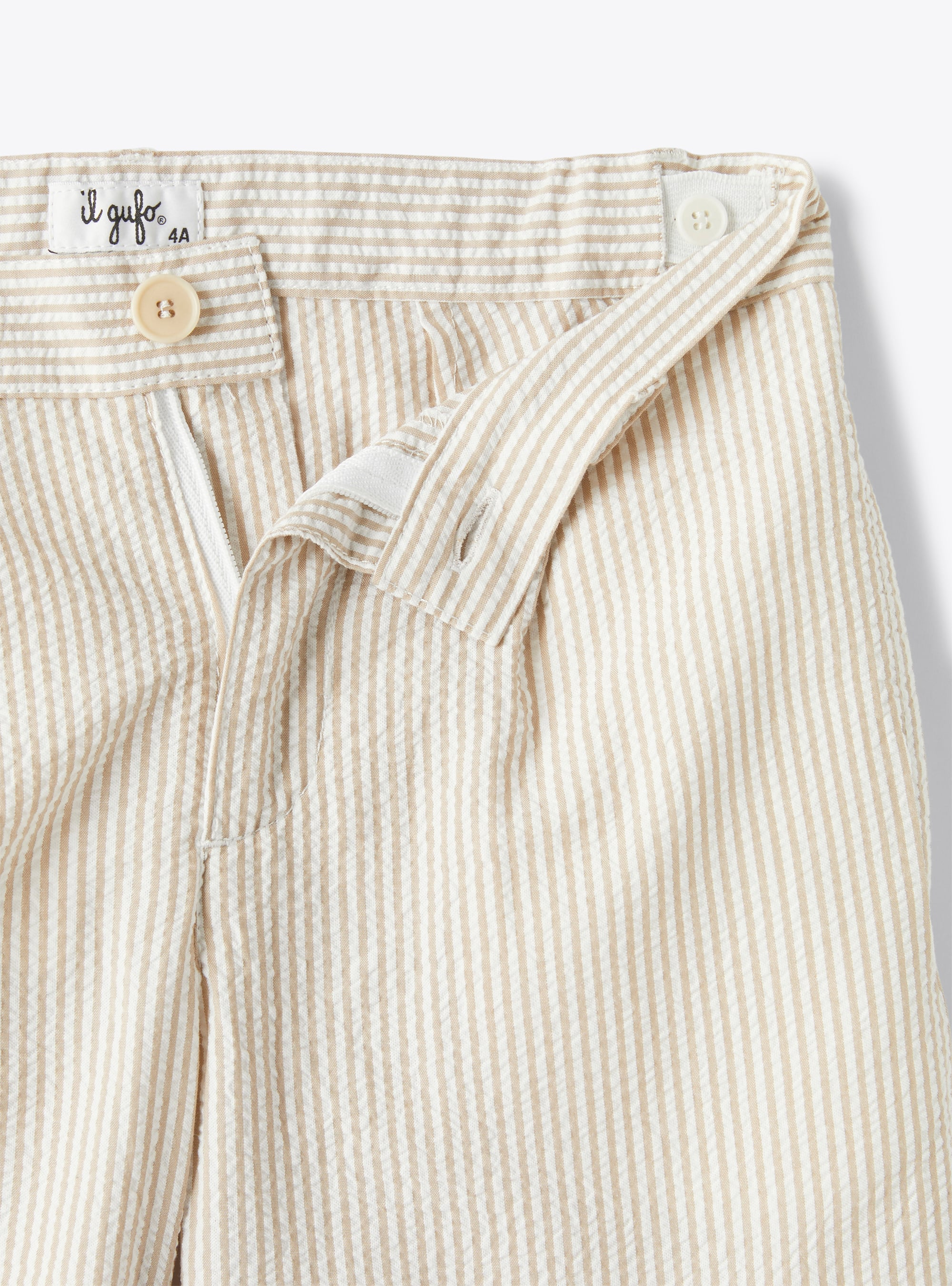 Bermuda shorts in beige-&-white striped seersucker - Beige | Il Gufo