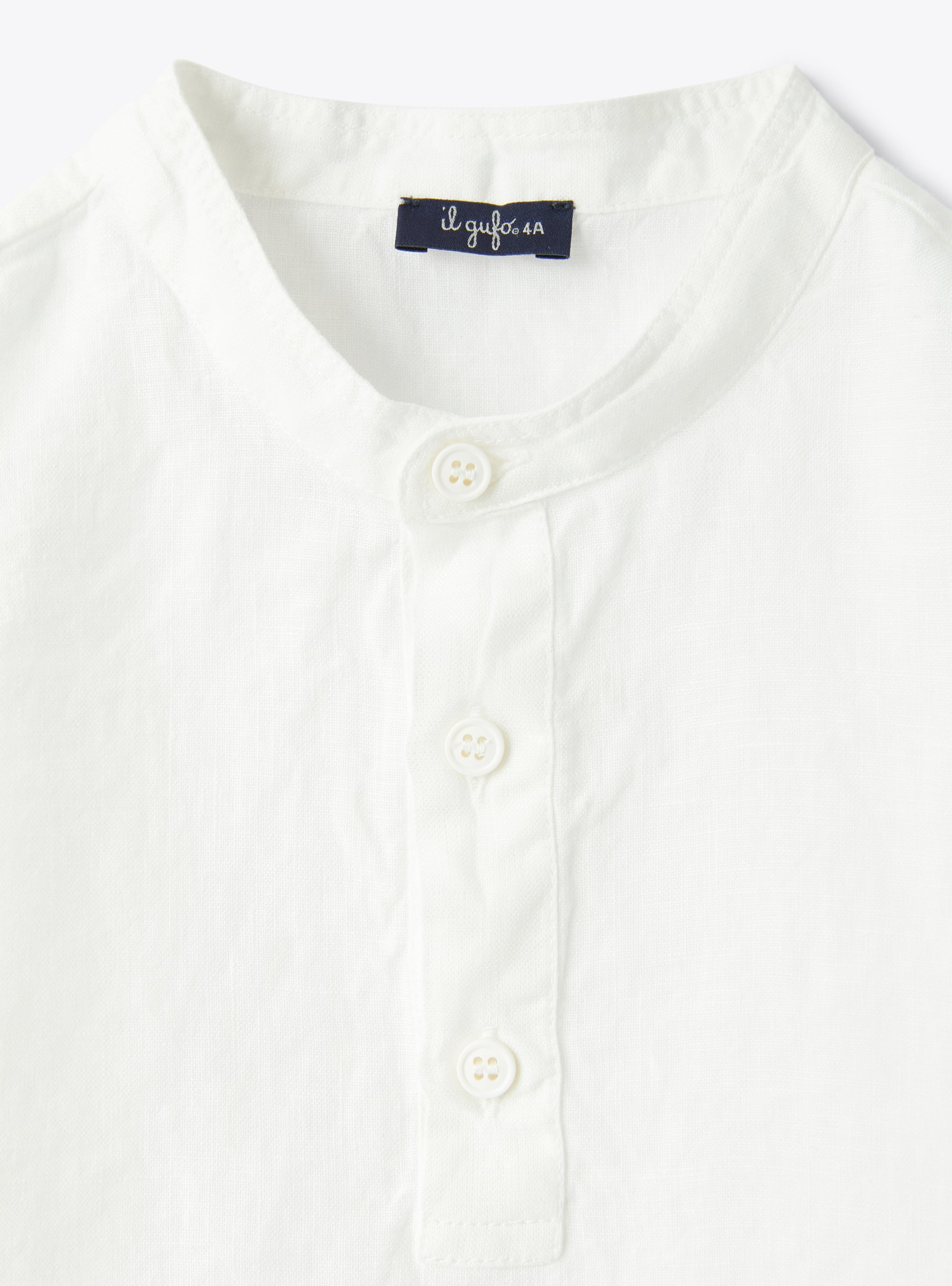 Hemd mit koreanischem Kragen aus Leinen - Weiss | Il Gufo
