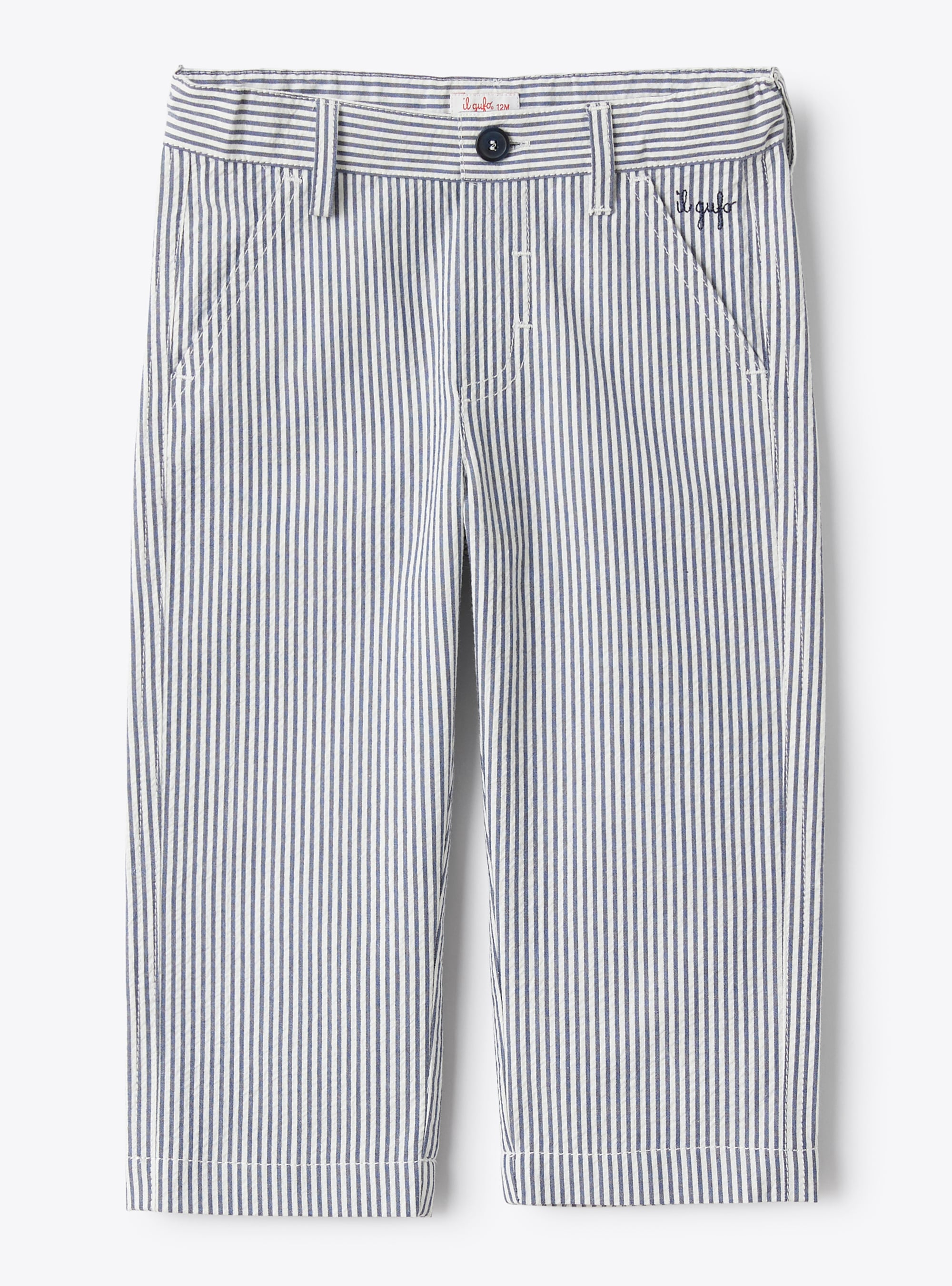 Pantalone da neonato in seersucker a righe blu e bianche - Pantaloni - Il Gufo