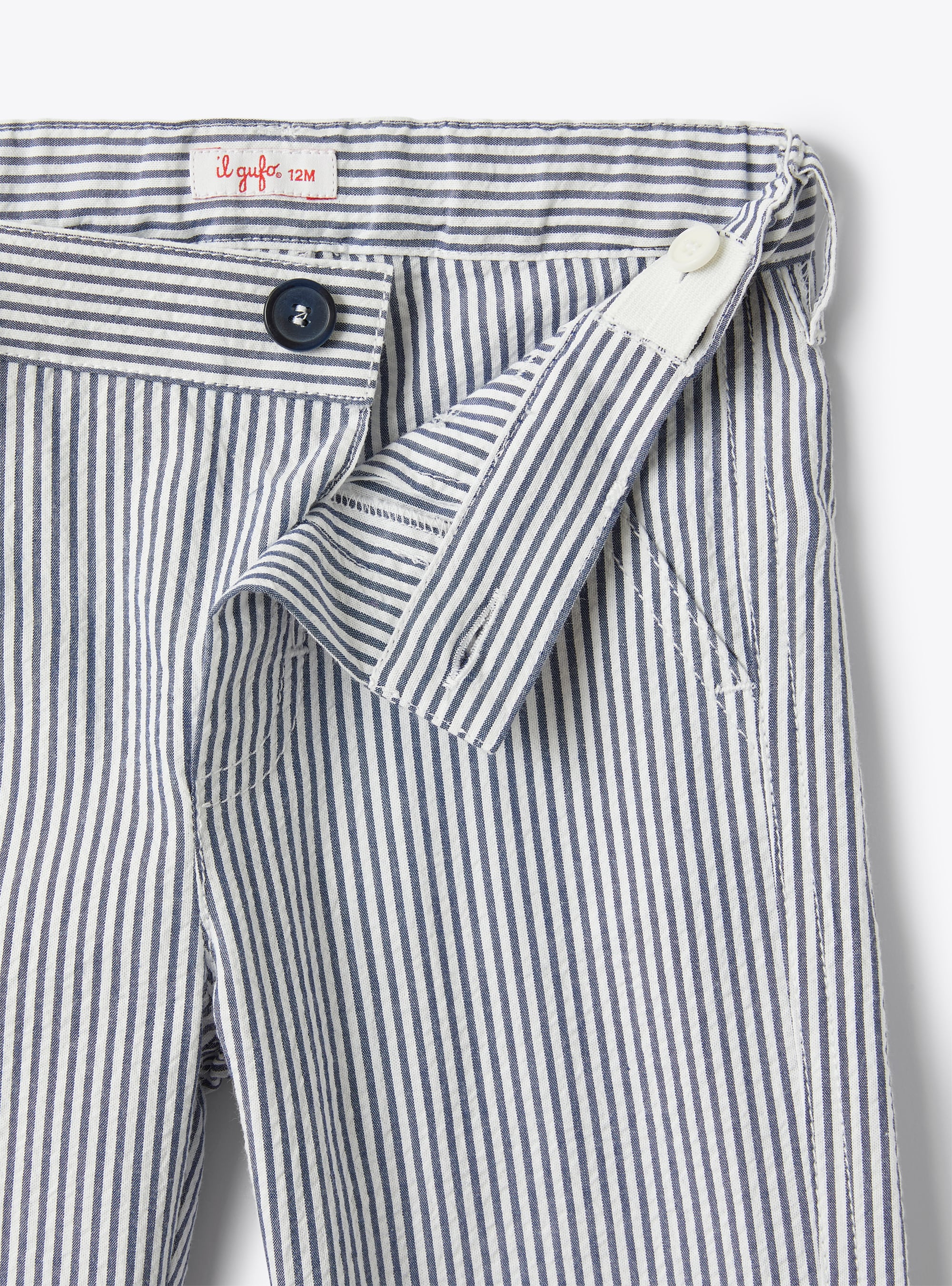 Trousers for baby boys in blue-&-white striped seersucker - Blue | Il Gufo