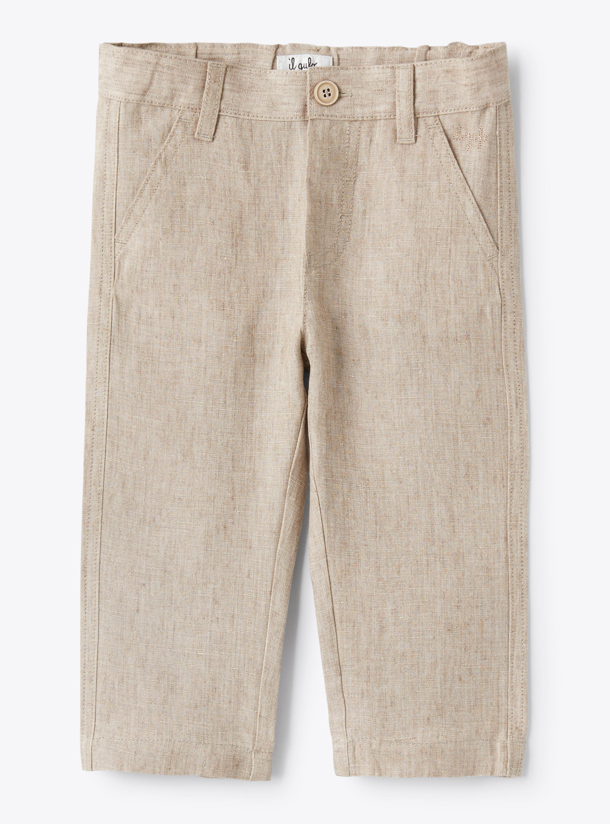 Pantalone da neonato in lino beige - Marrone | Il Gufo