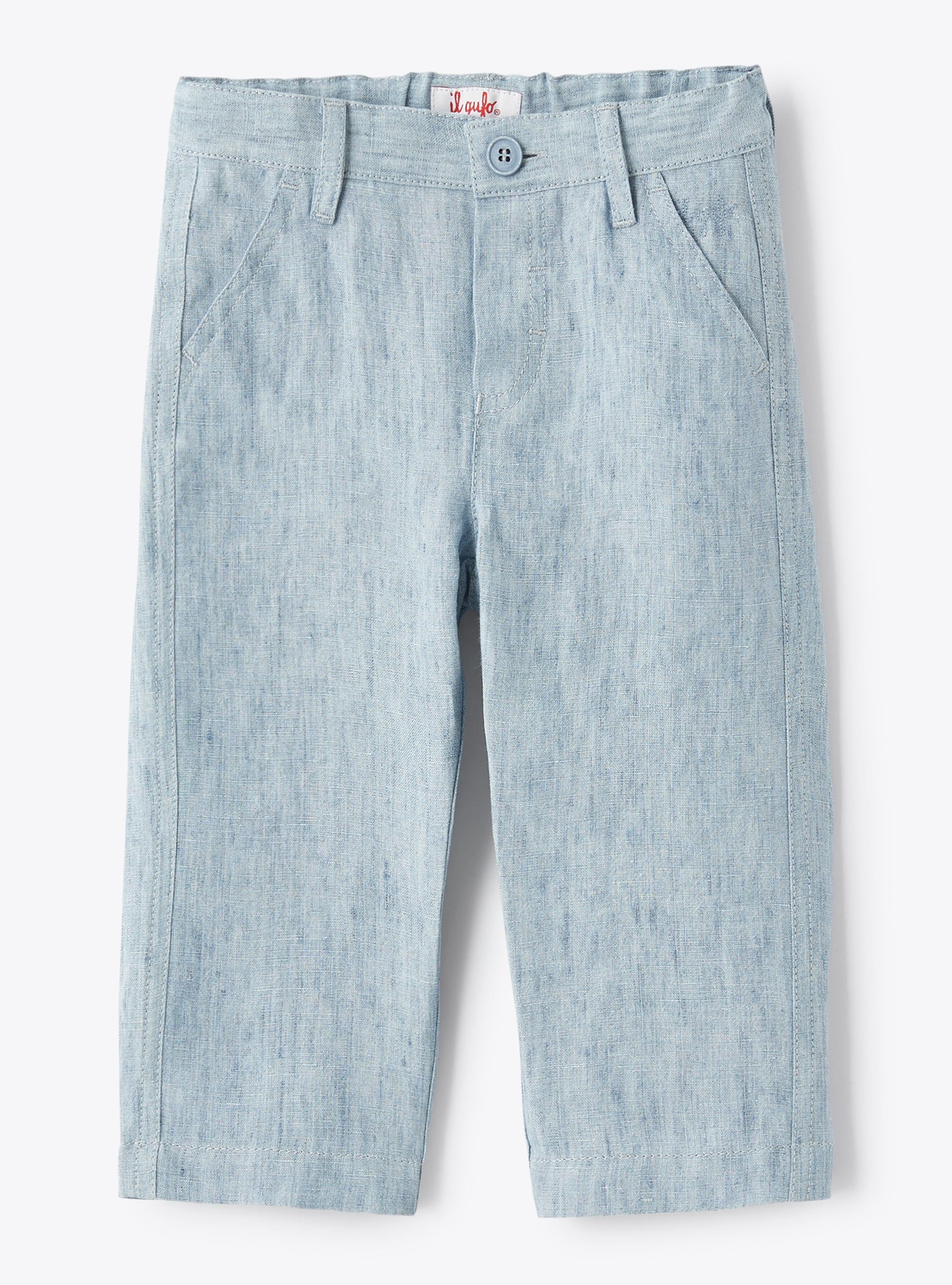 Trousers for baby boys in sky-blue linen - Trousers - Il Gufo