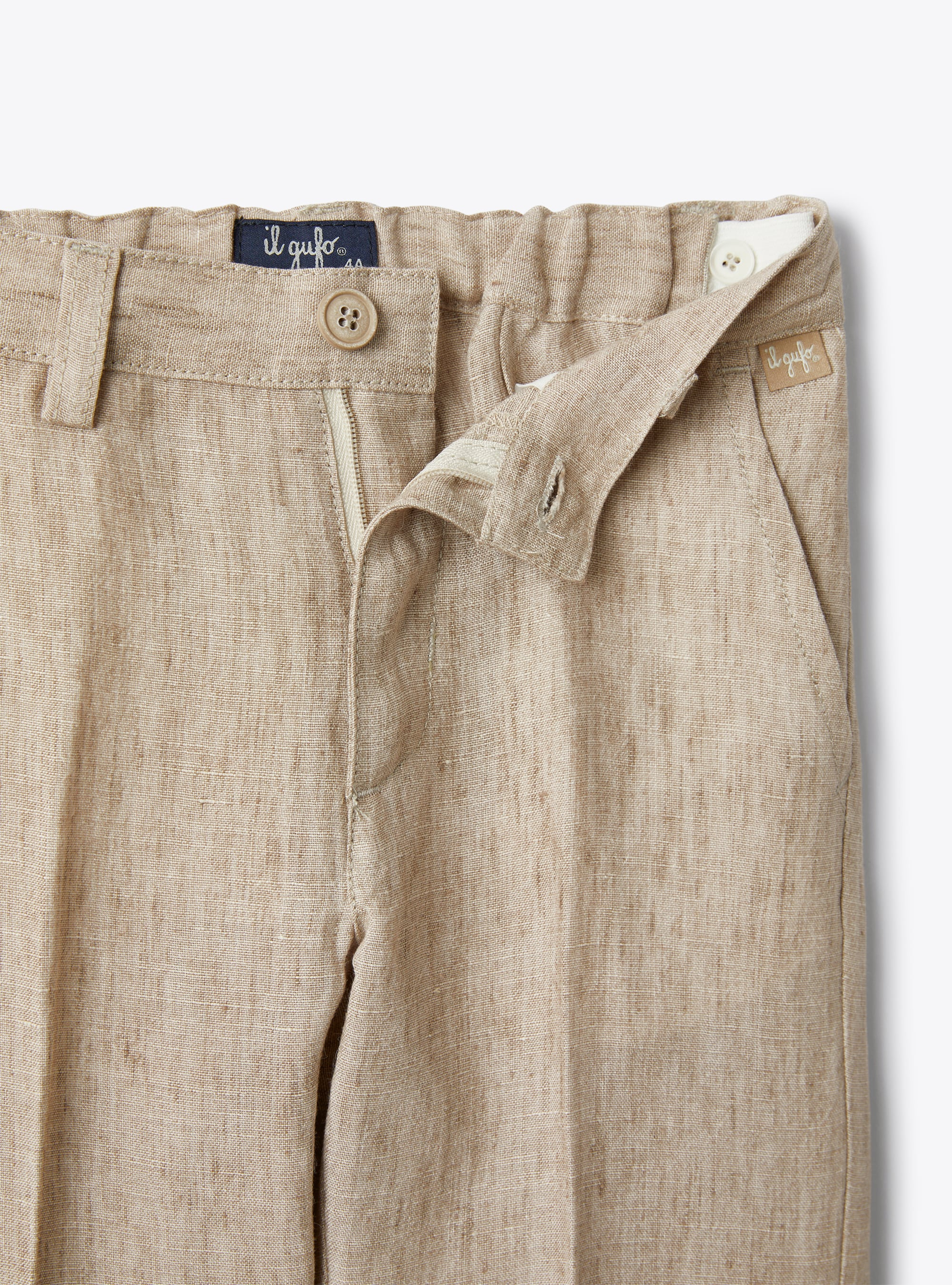 Long trousers in beige-mélange linen - Brown | Il Gufo