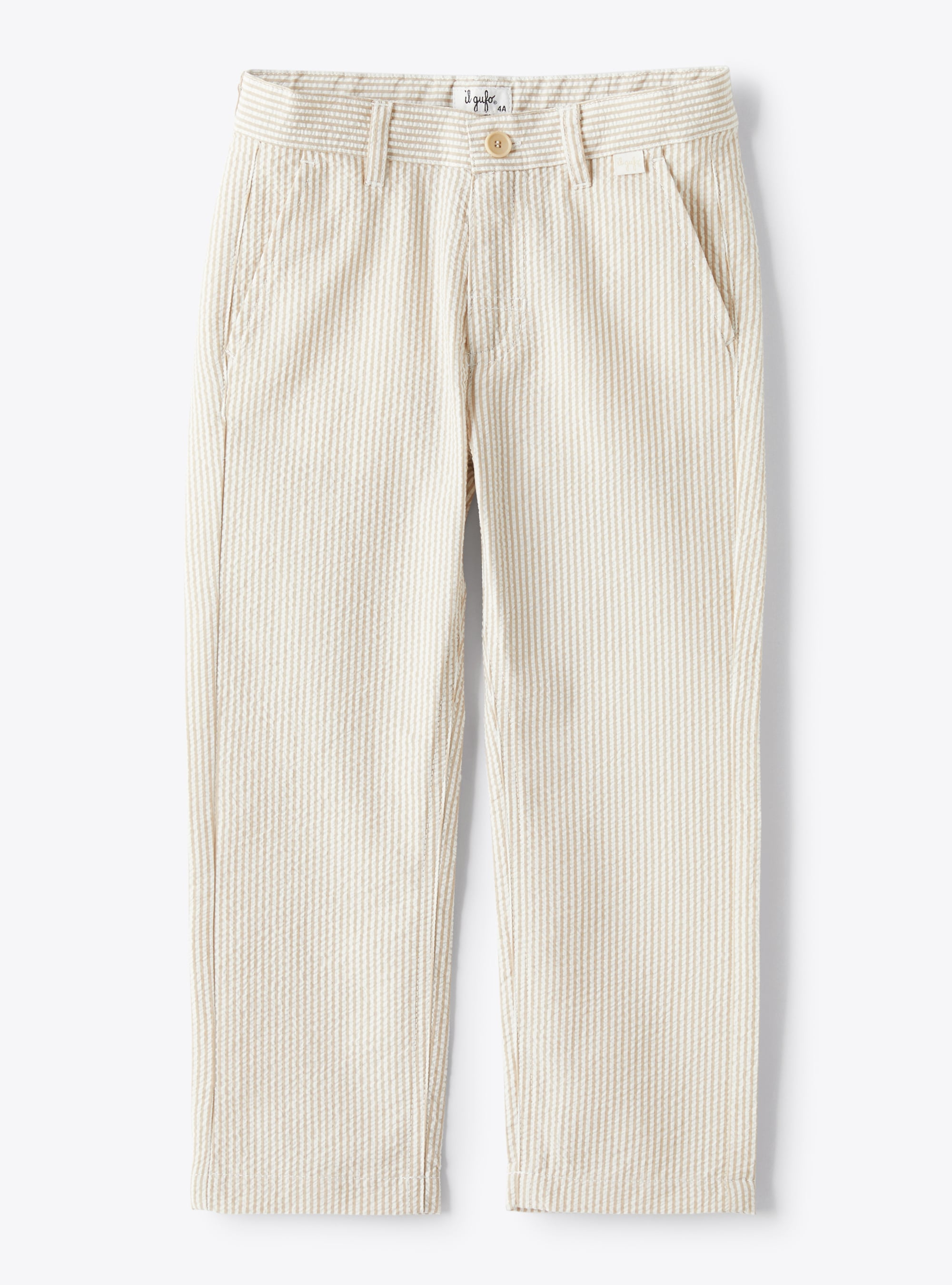 Long trousers in beige-&-white striped seersucker - Beige | Il Gufo
