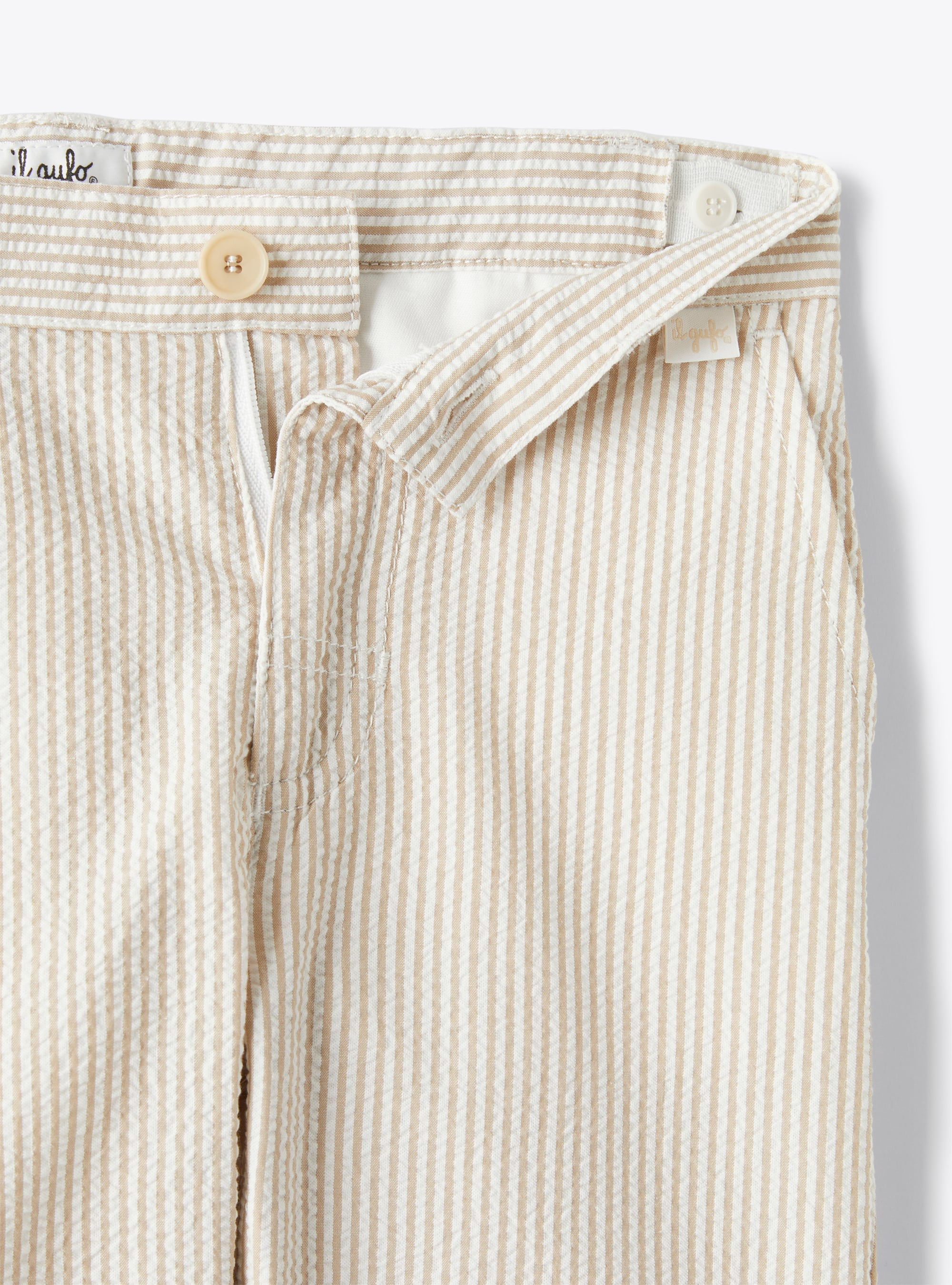 Long trousers in beige-&-white striped seersucker - Beige | Il Gufo