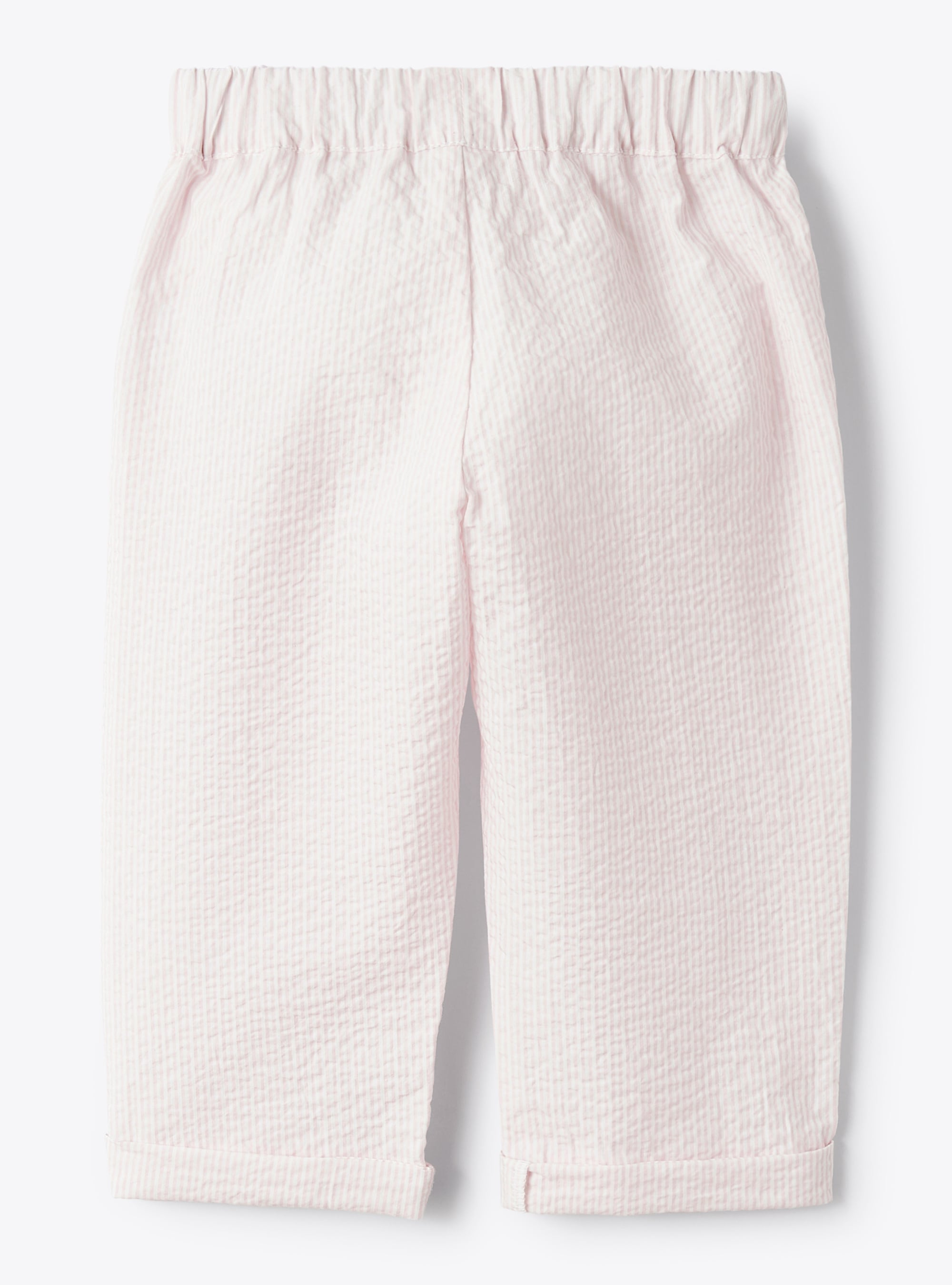 Pantalone da neonata in seersucker a righe - Rosa | Il Gufo