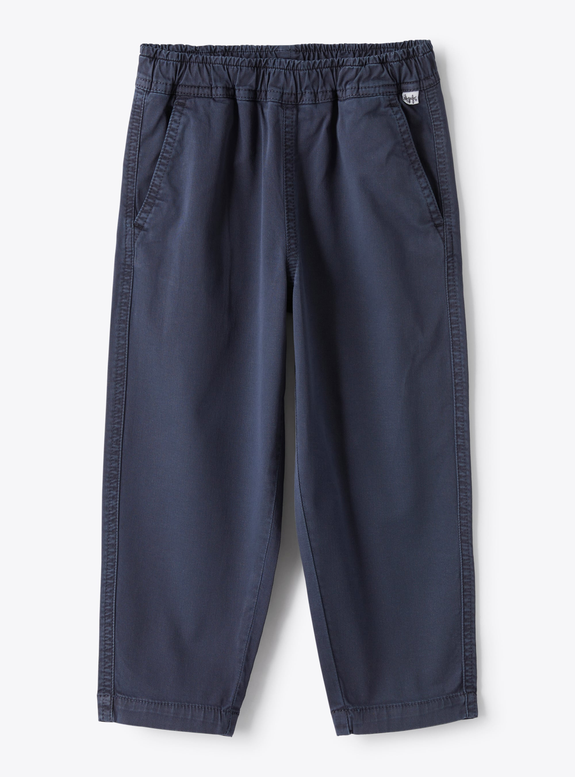 Long trousers in navy-blue garment-dyed gabardine - Blue | Il Gufo