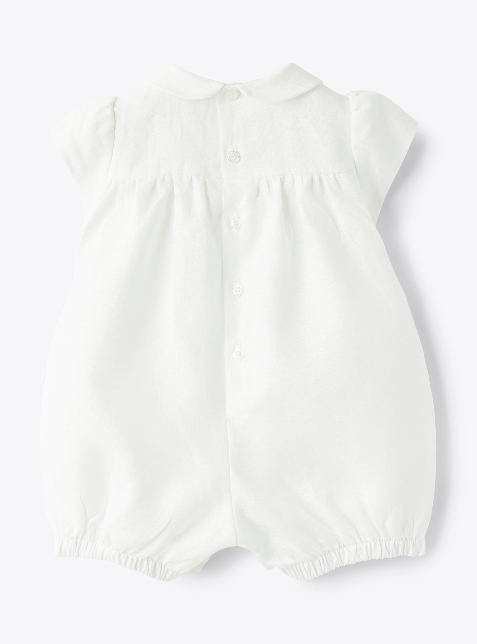 Romper suit in linen with floral embroidery - White | Il Gufo