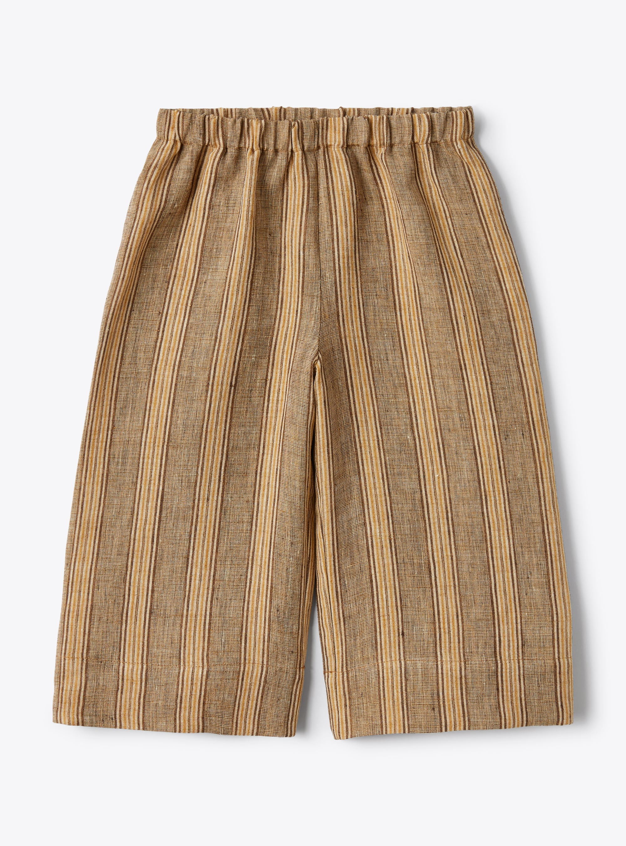 Capri pants in striped walnut-brown mélange linen - Brown | Il Gufo