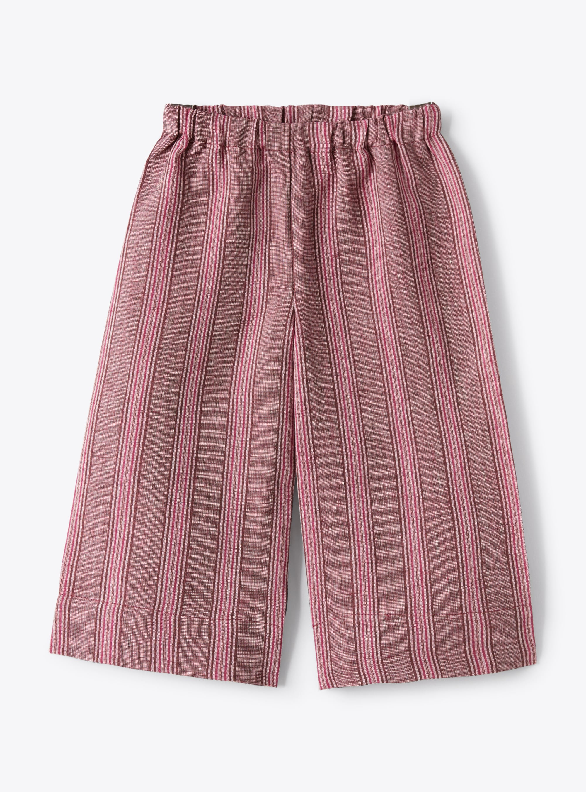 Pantalon capri en lin chiné à rayures violet oignon rouge | Il Gufo