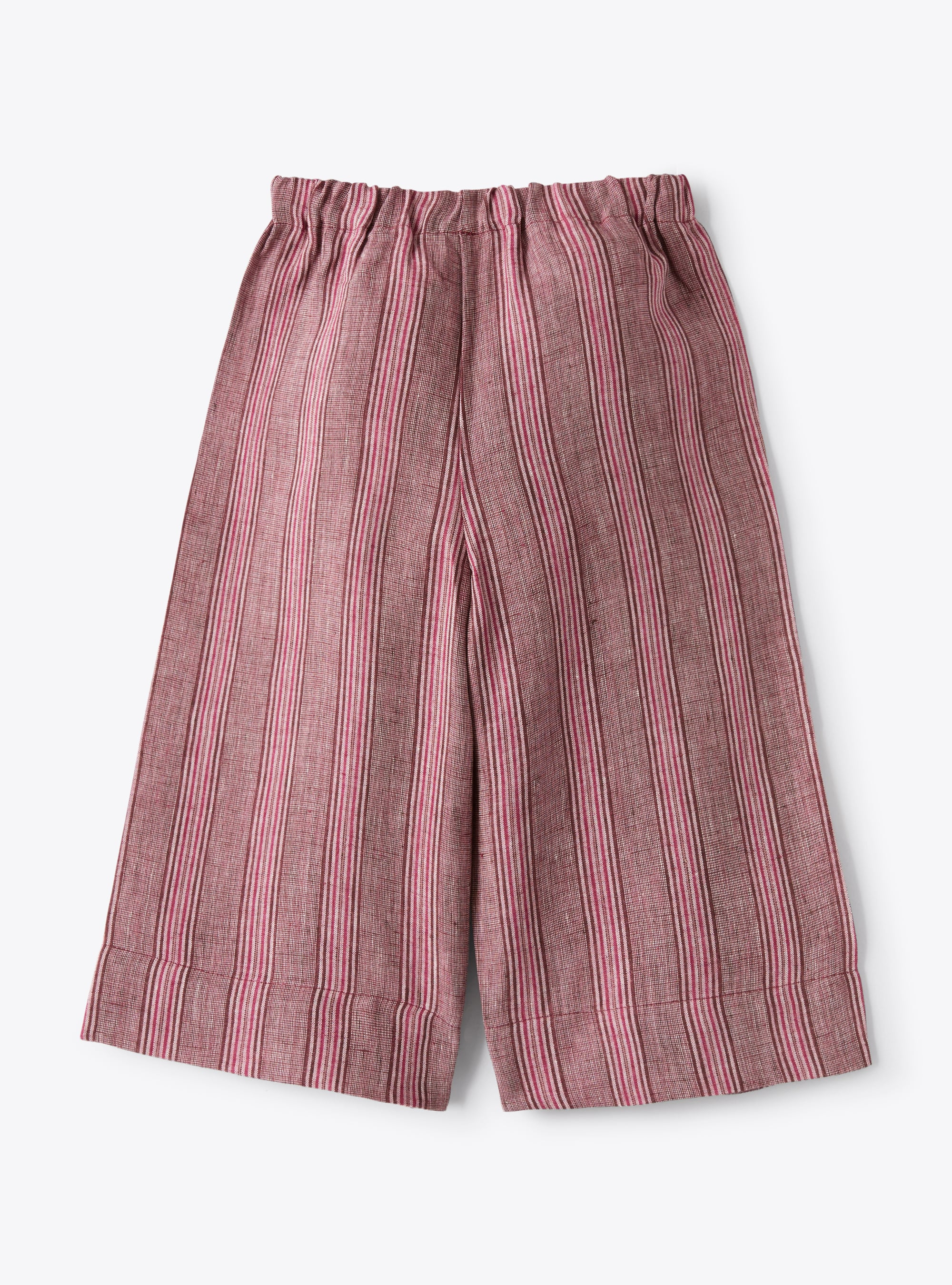 Pantalon capri en lin chiné à rayures violet oignon rouge | Il Gufo