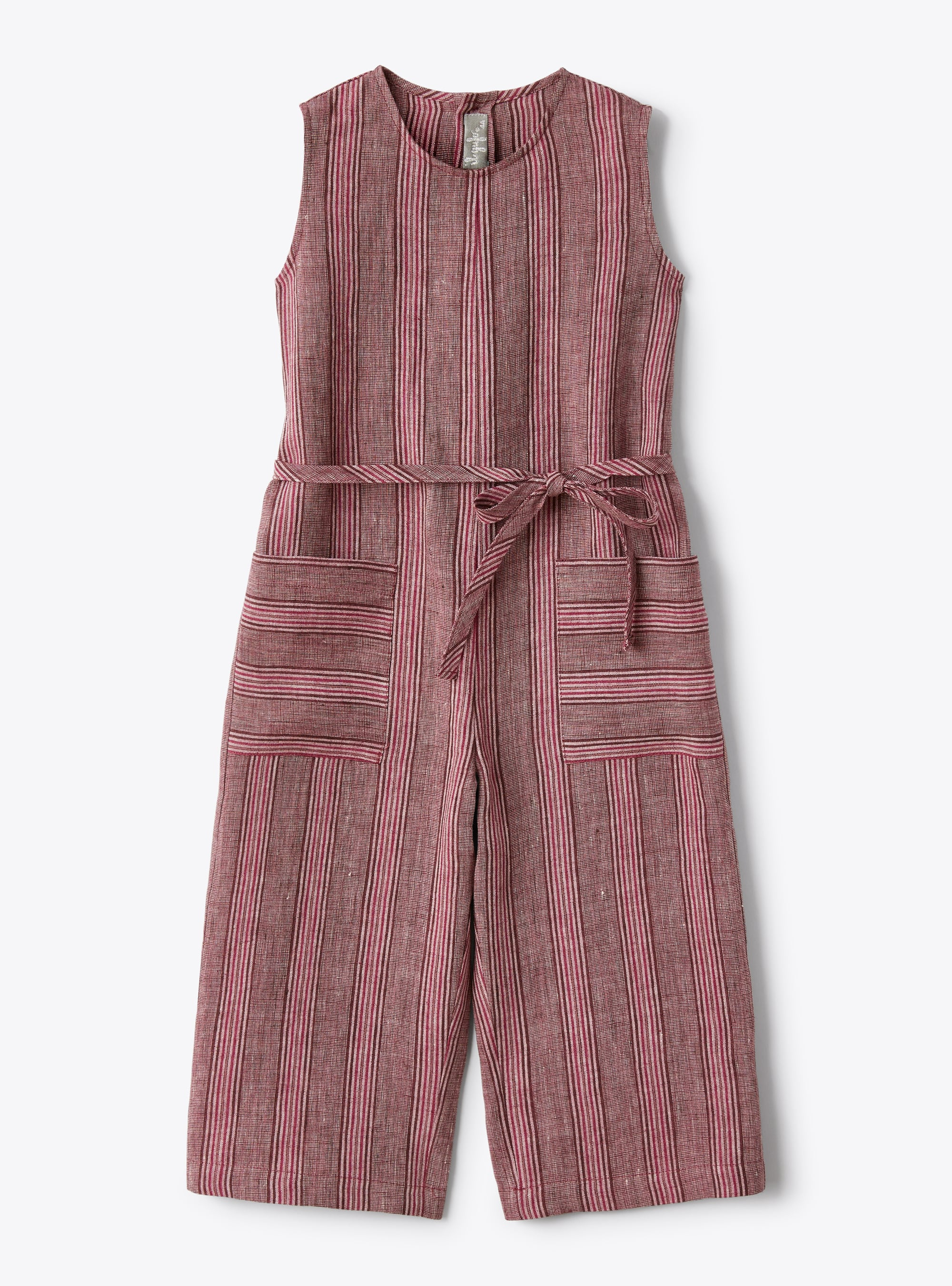 Dungarees for girls in striped linen  - Trousers - Il Gufo