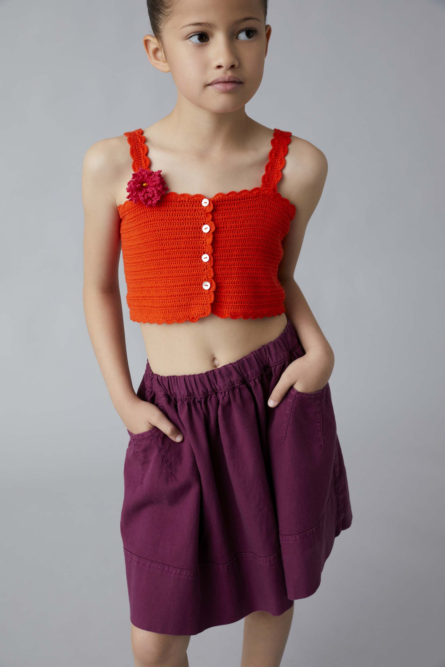Top in cotone organico crochet arancione - Arancione | Il Gufo