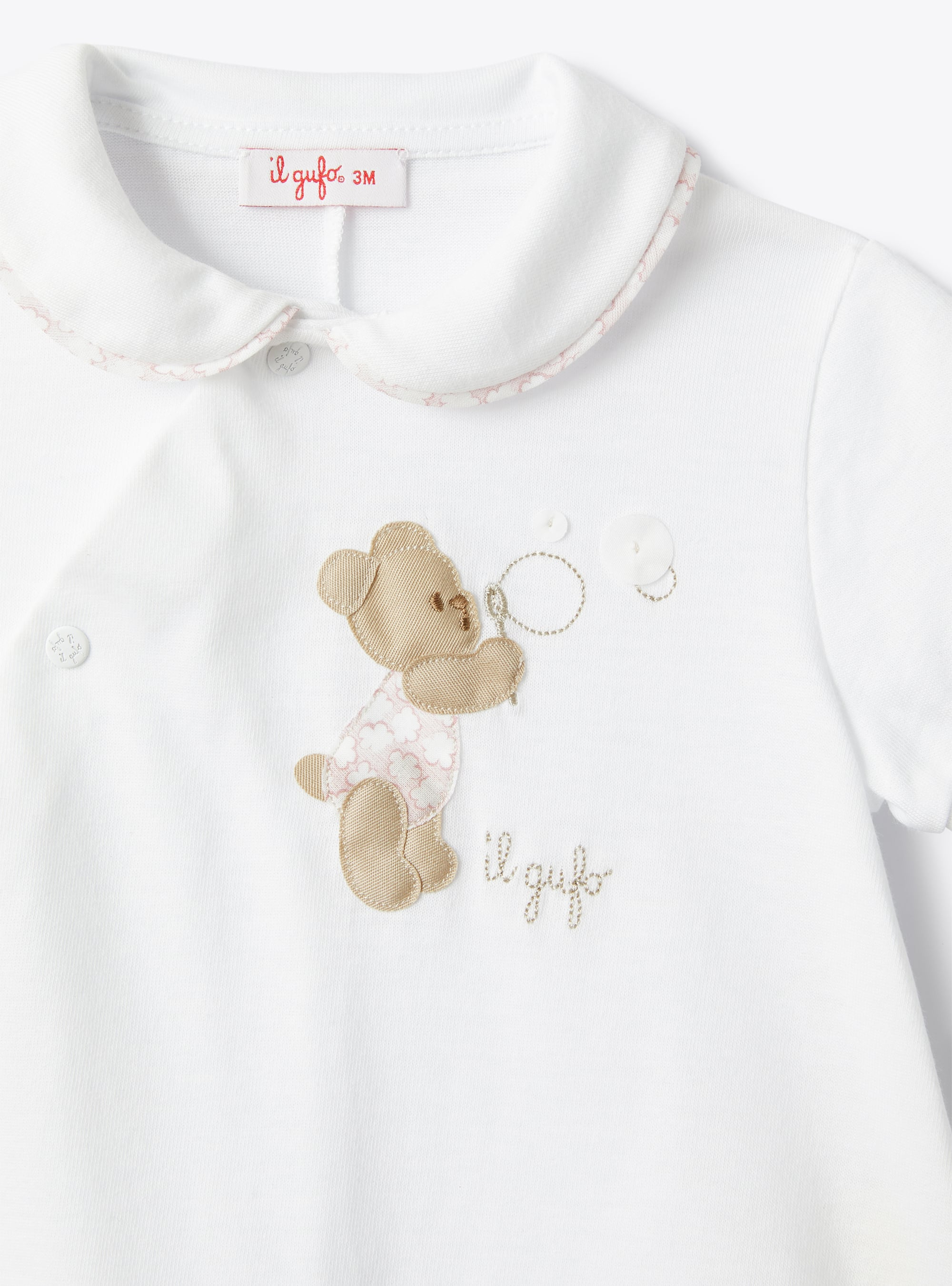 Jersey babysuit with bear picture - Beige | Il Gufo