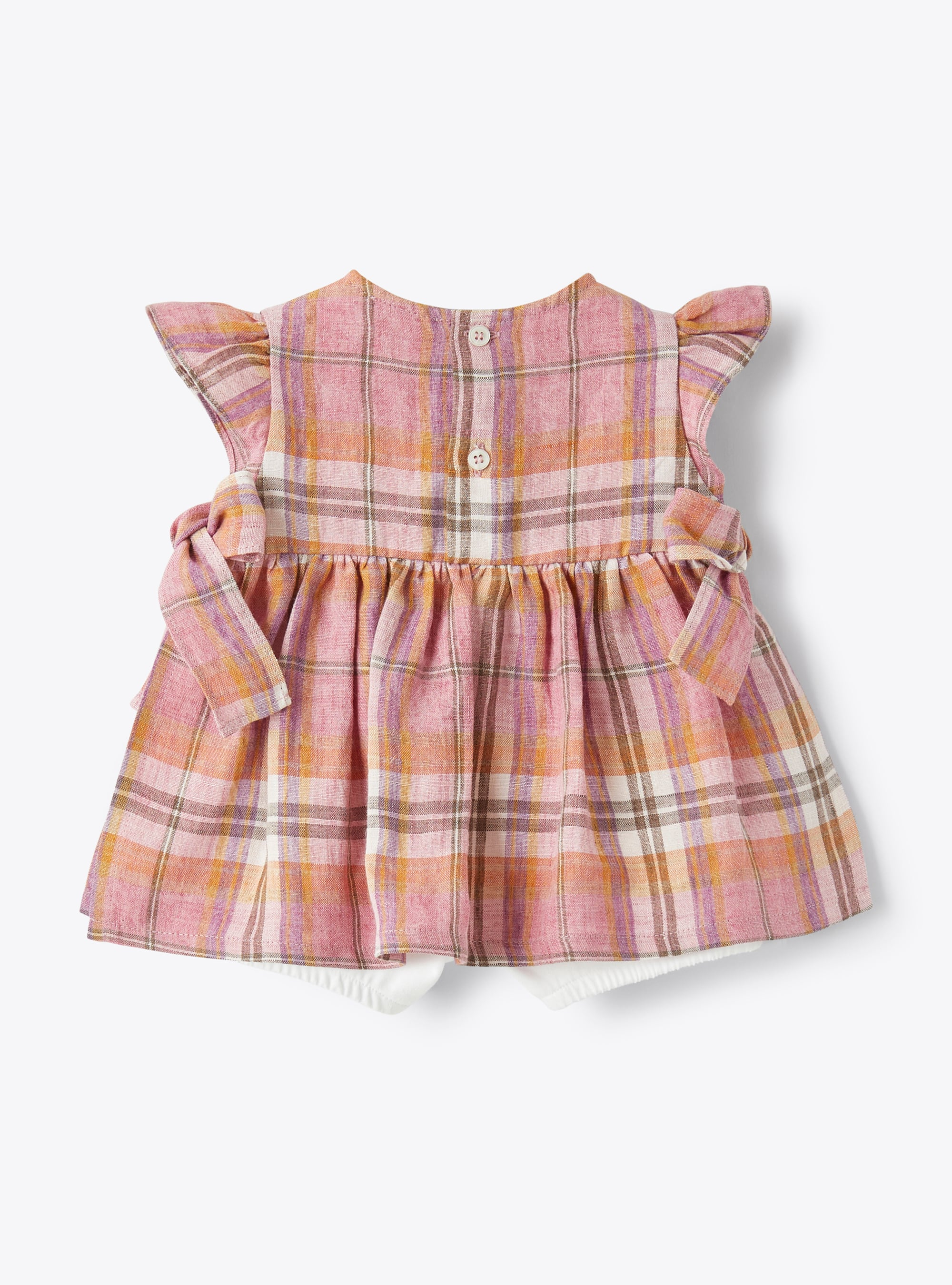Short babysuit with Madras-checked linen detail - VIOLET | Il Gufo