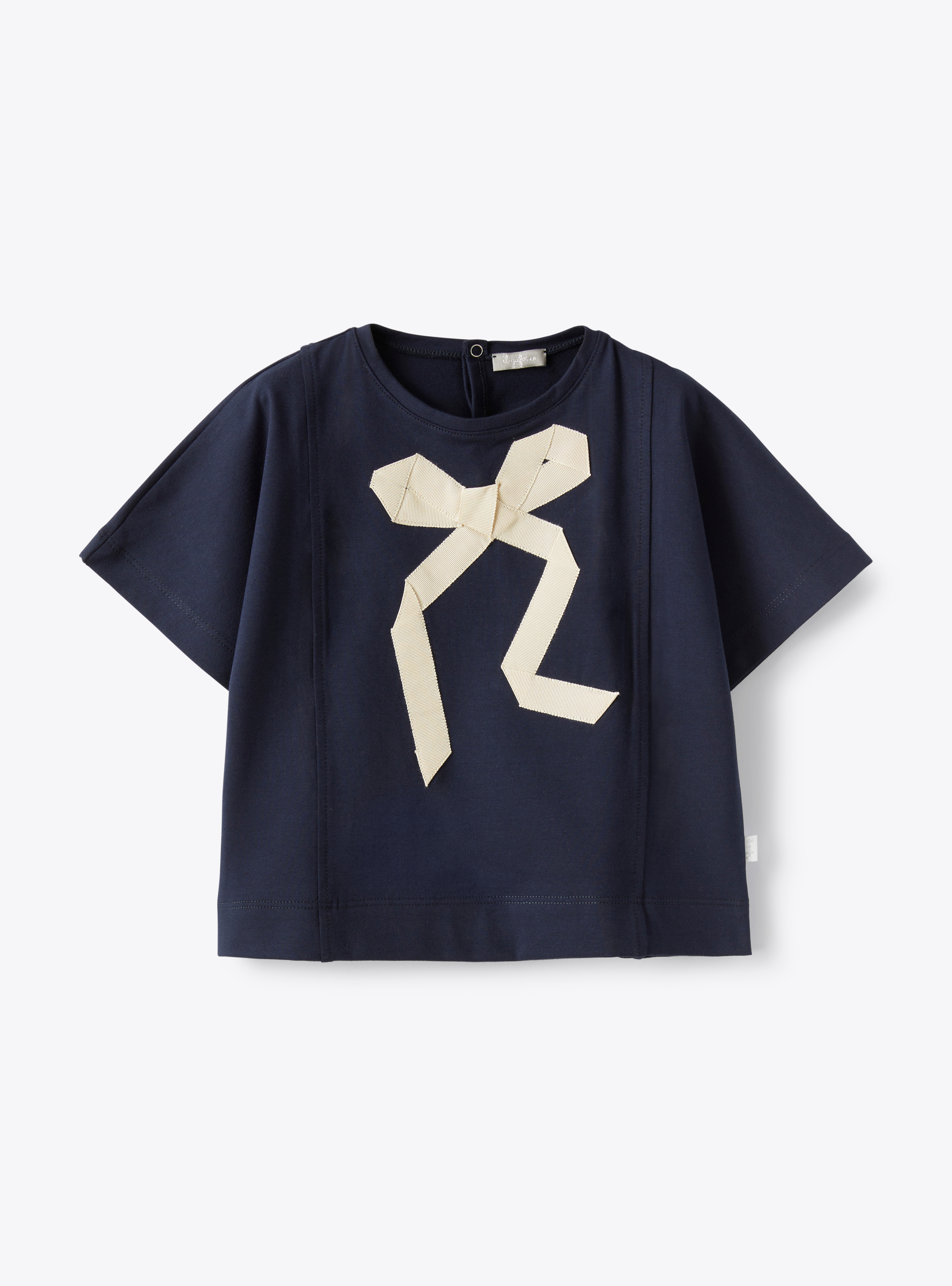 T-shirt with bow embellishment in beige - Blue | Il Gufo