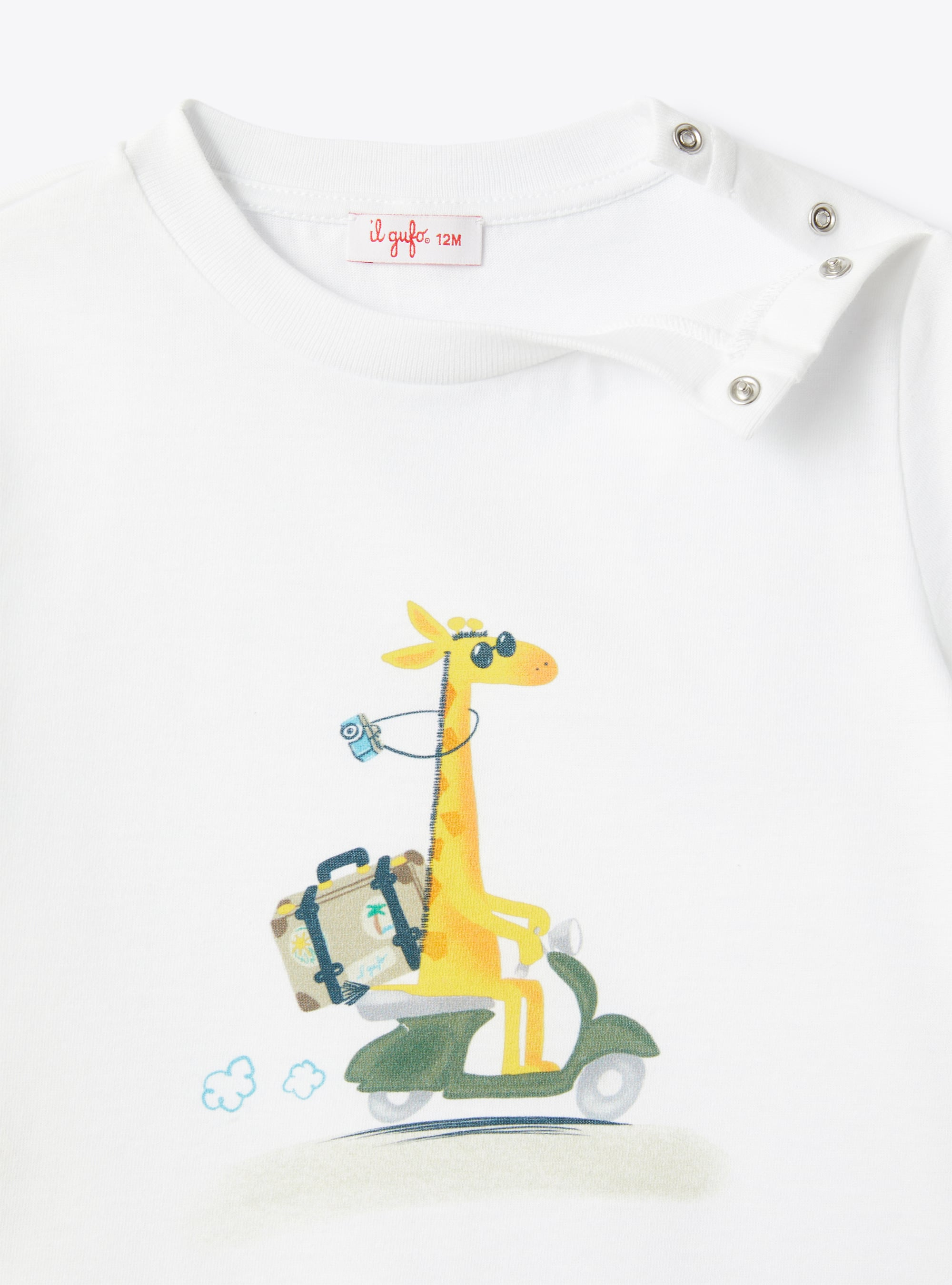 Baby-T-Shirt für Jungen mit aufgedruckter Giraffe - Weiss | Il Gufo