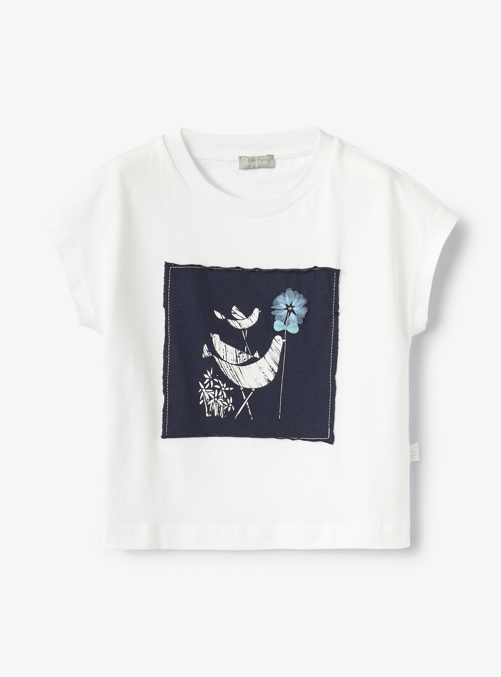 T-shirt for girls with a patch detail on the front - Blue | Il Gufo